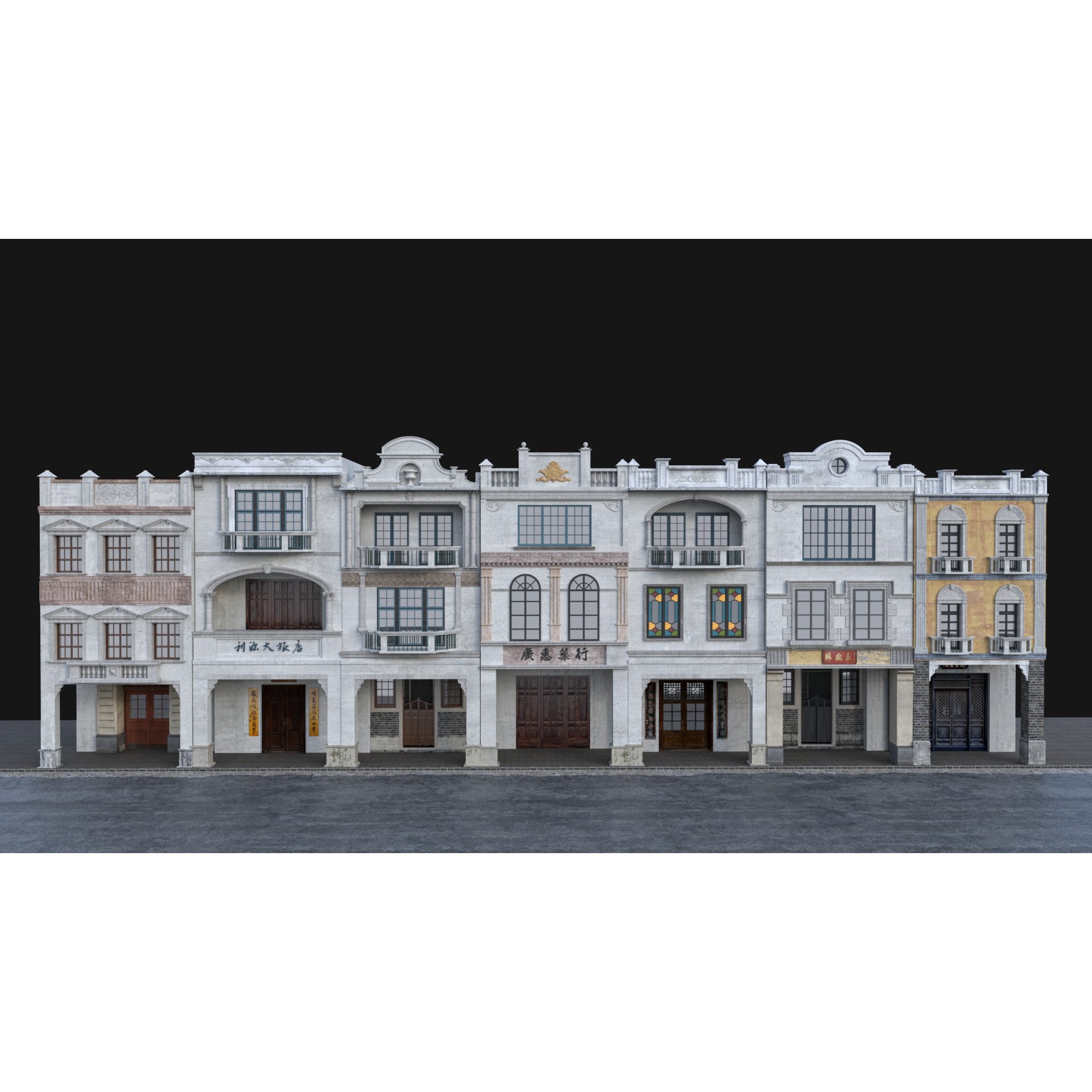 Chinese Arcade Streets Shophouse - Game-Ready 3D Model - View 4