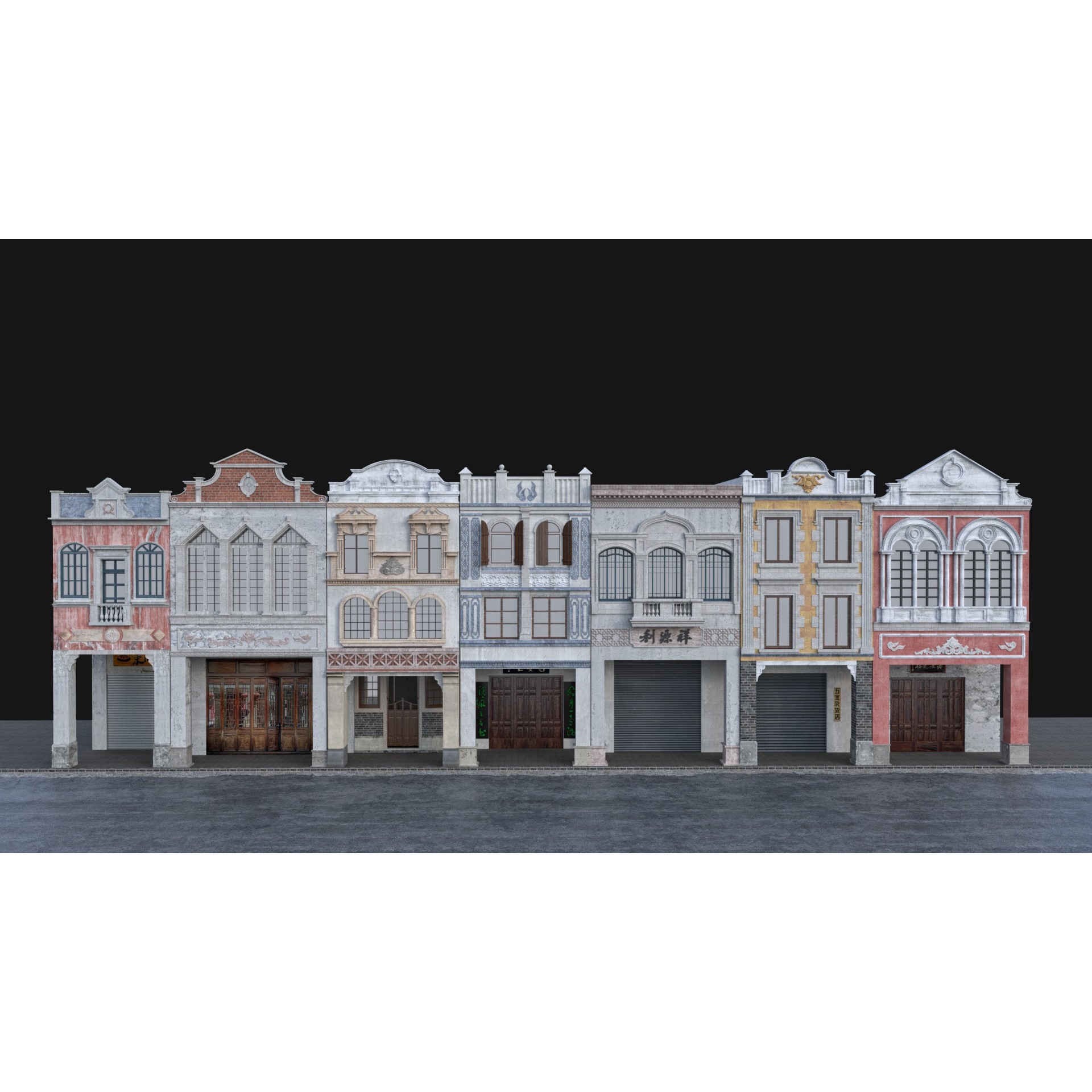 Chinese Arcade Streets Shophouse - Game-Ready 3D Model - View 5