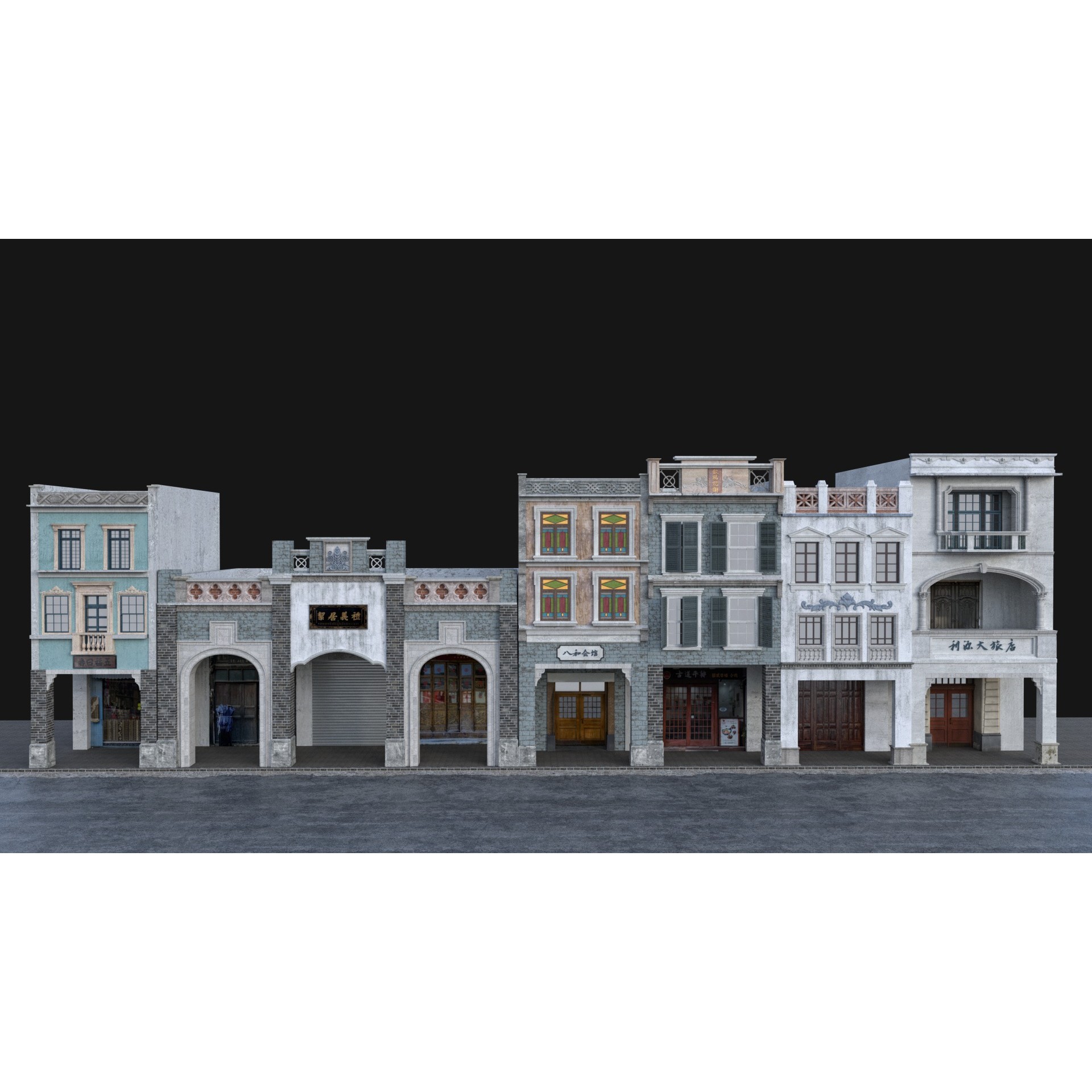 Chinese Arcade Streets Shophouse - Game-Ready 3D Model - View 7