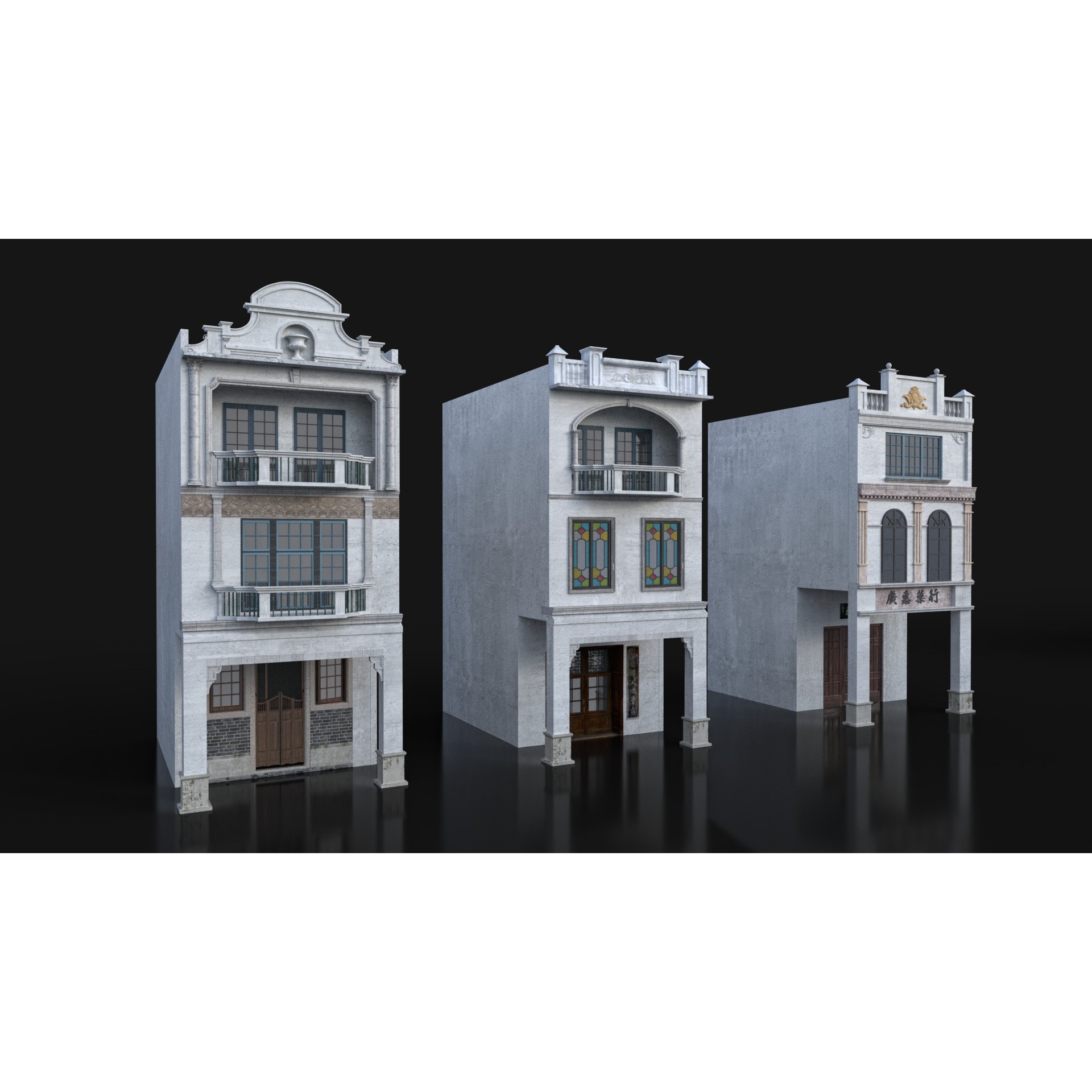 Chinese Arcade Streets Shophouse - Game-Ready 3D Model - View 9