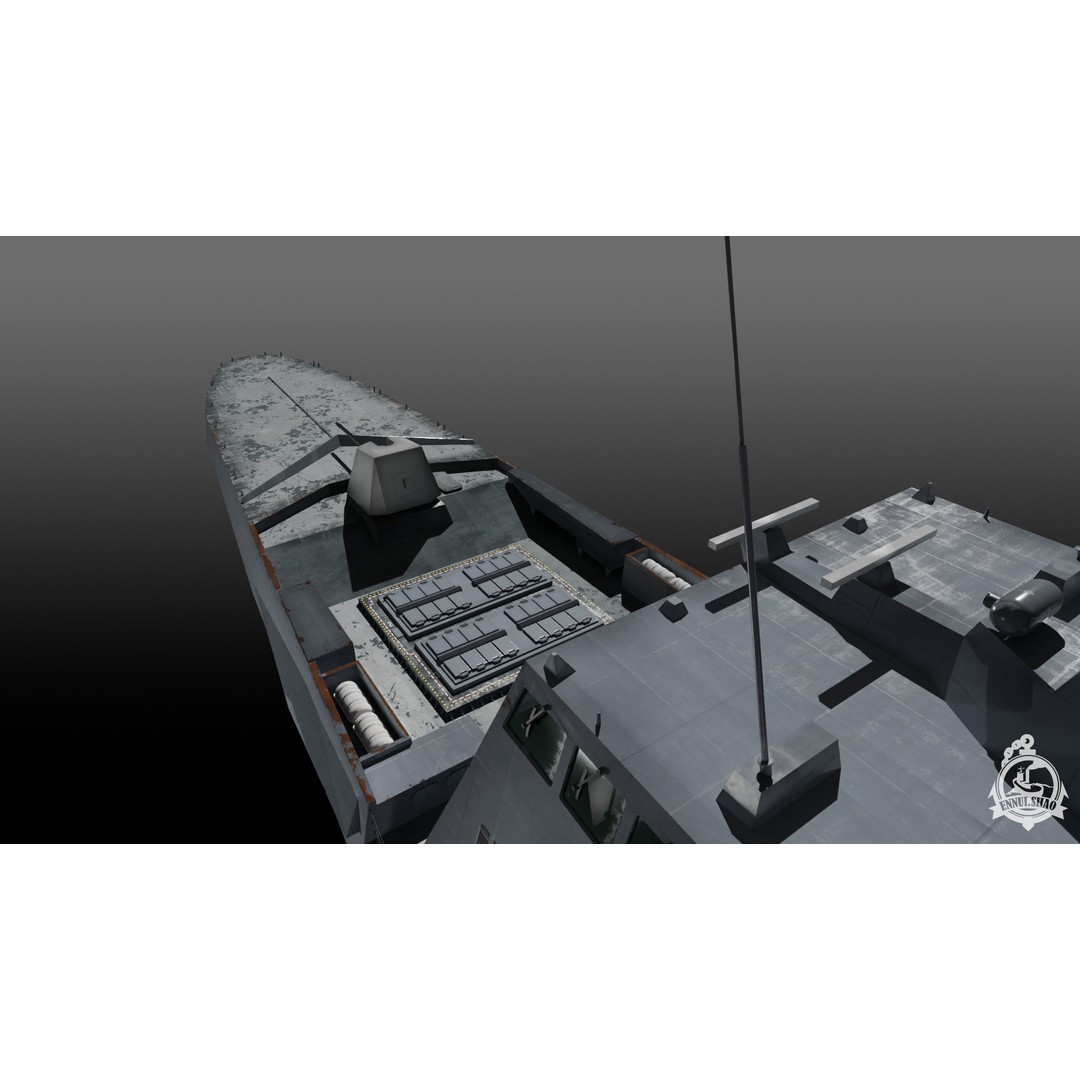 FS Aquitaine 3D Model – Low Poly Military Frigate, Game Ready, PBR - View 12