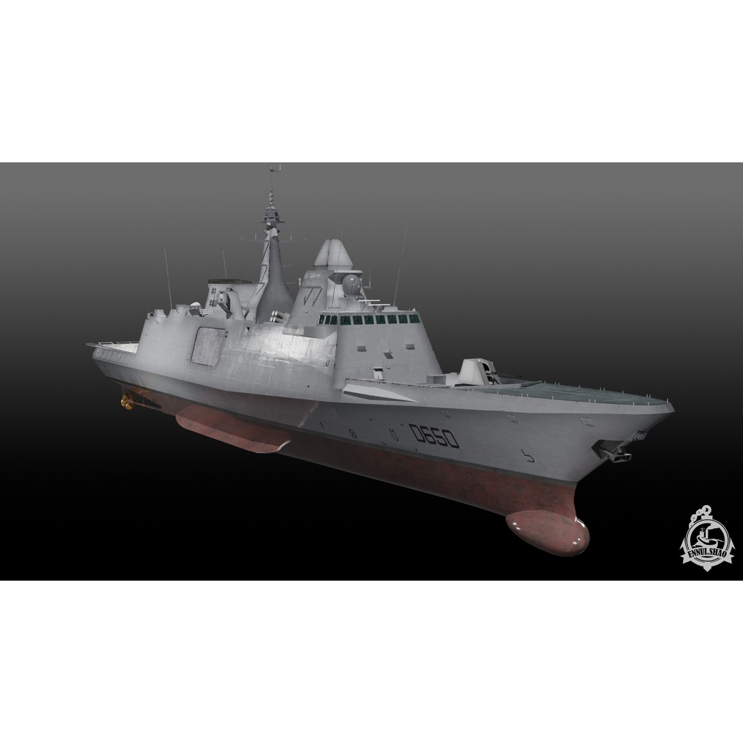 FS Aquitaine 3D Model – Low Poly Military Frigate, Game Ready, PBR - View 3