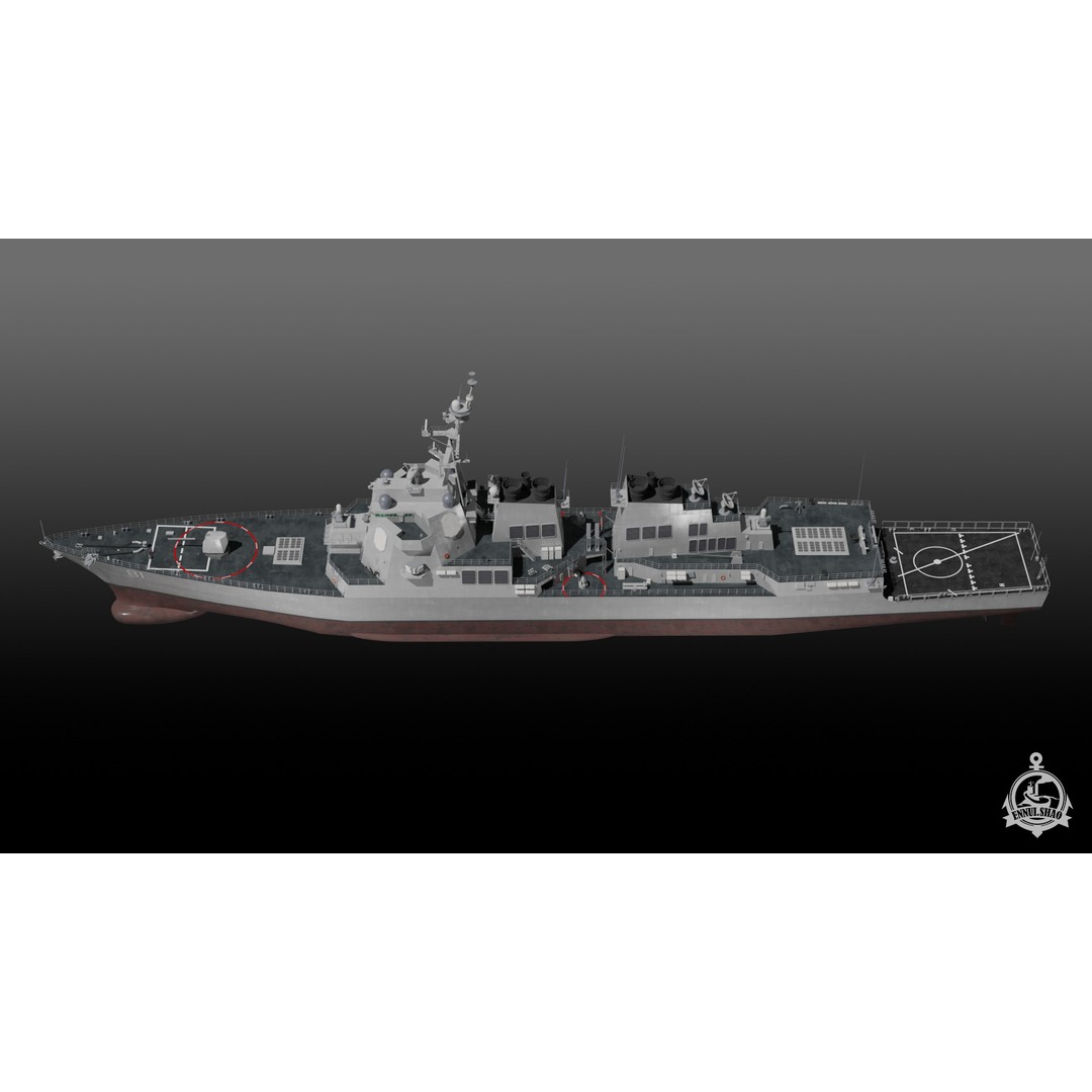 USS Winston S Churchill 3D Model – Arleigh Burke Flight IIA, PBR, FBX, OBJ - View 11
