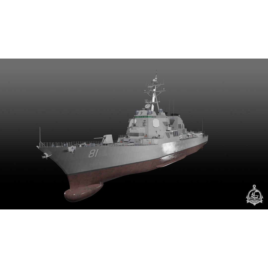 USS Winston S Churchill 3D Model – Arleigh Burke Flight IIA, PBR, FBX, OBJ - View 3
