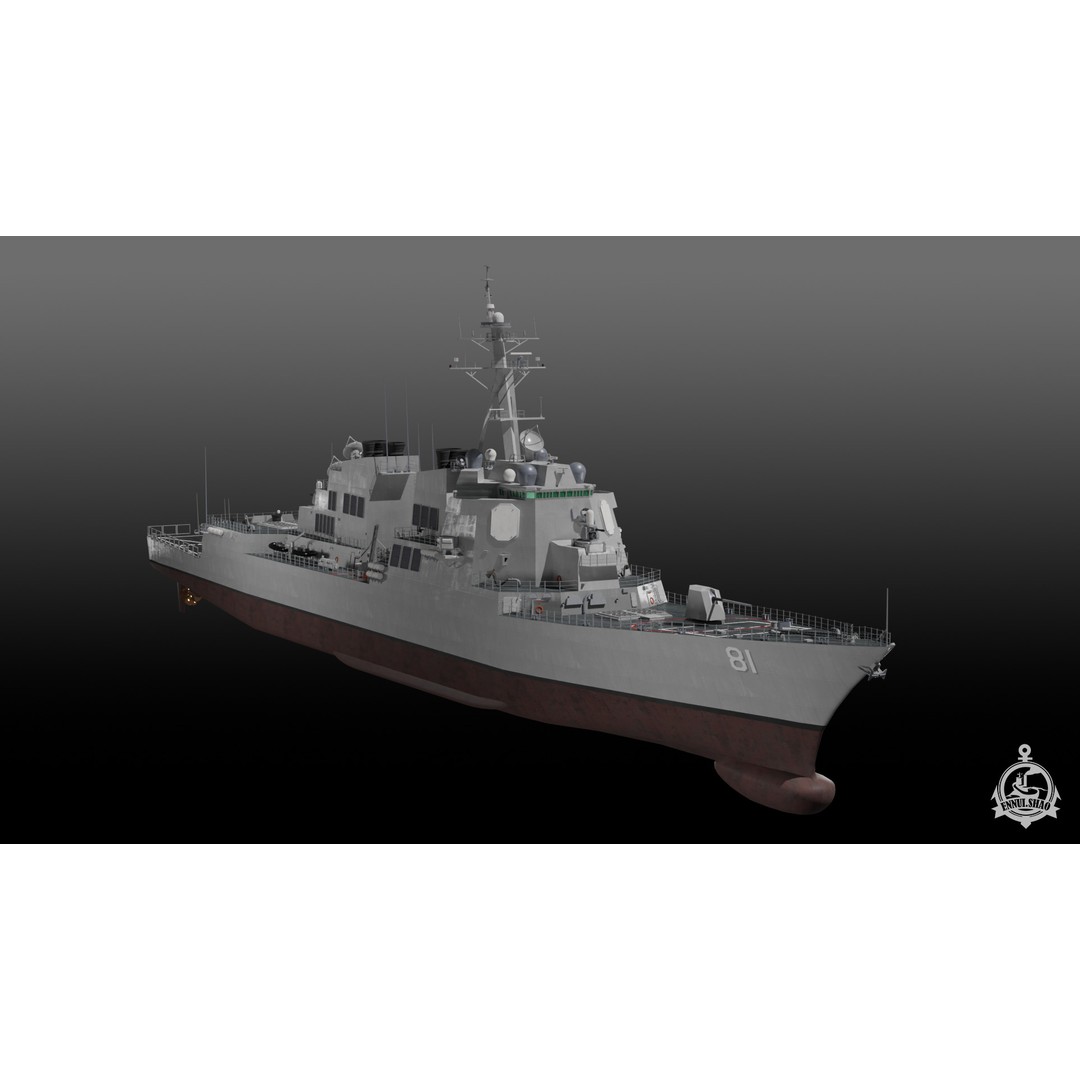 USS Winston S Churchill 3D Model – Arleigh Burke Flight IIA, PBR, FBX, OBJ - View 4
