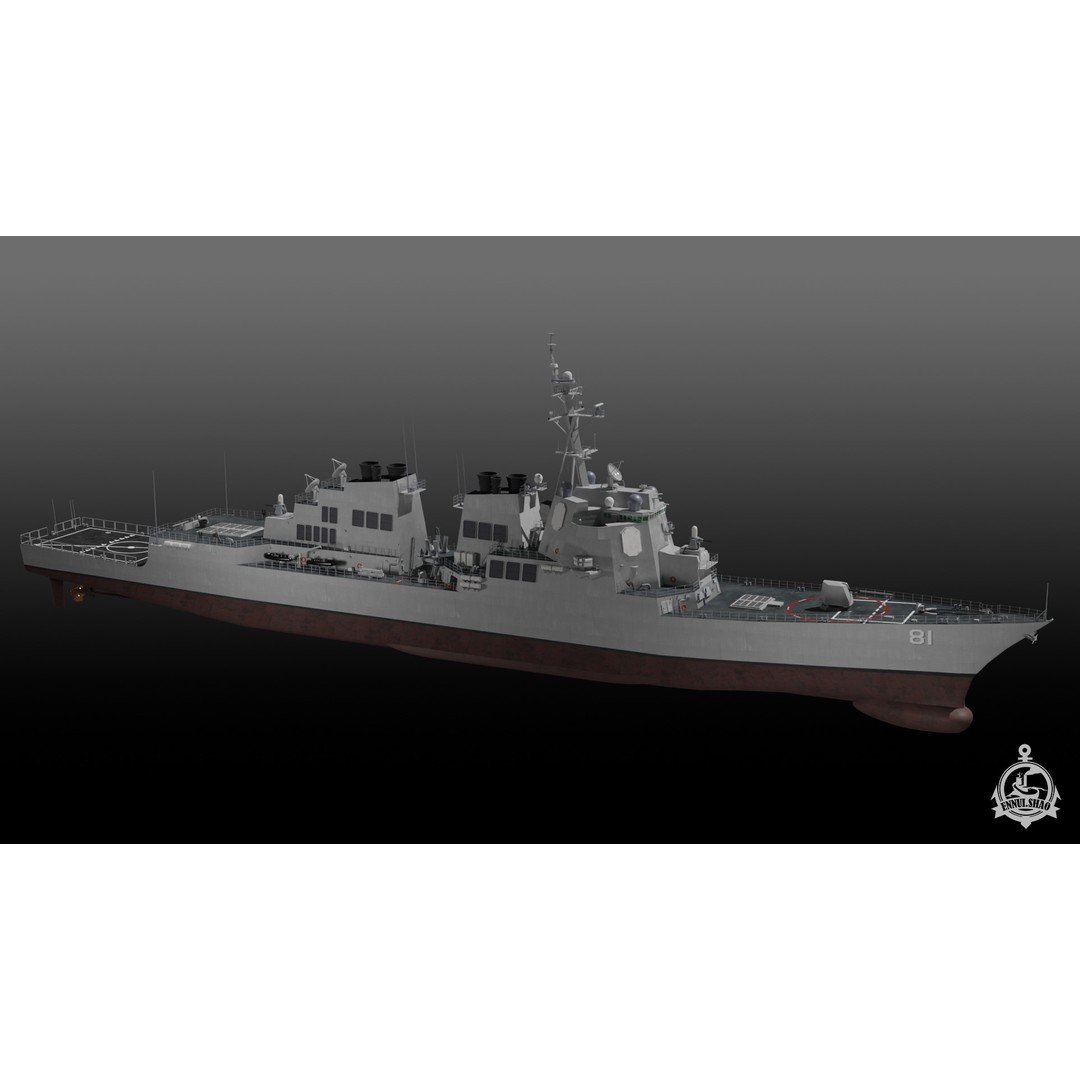 USS Winston S Churchill 3D Model – Arleigh Burke Flight IIA, PBR, FBX, OBJ - View 6