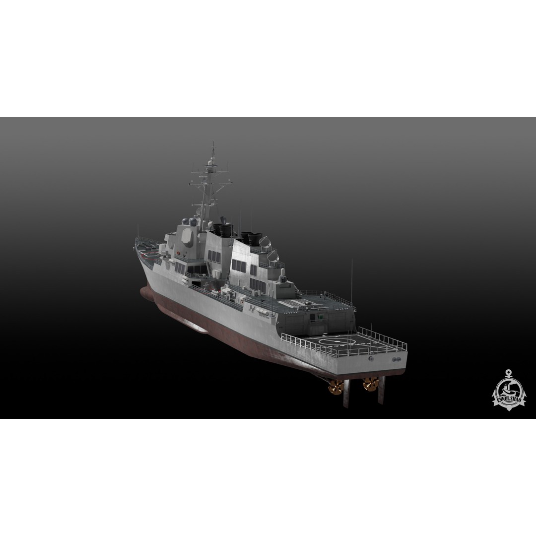 USS Winston S Churchill 3D Model – Arleigh Burke Flight IIA, PBR, FBX, OBJ - View 9