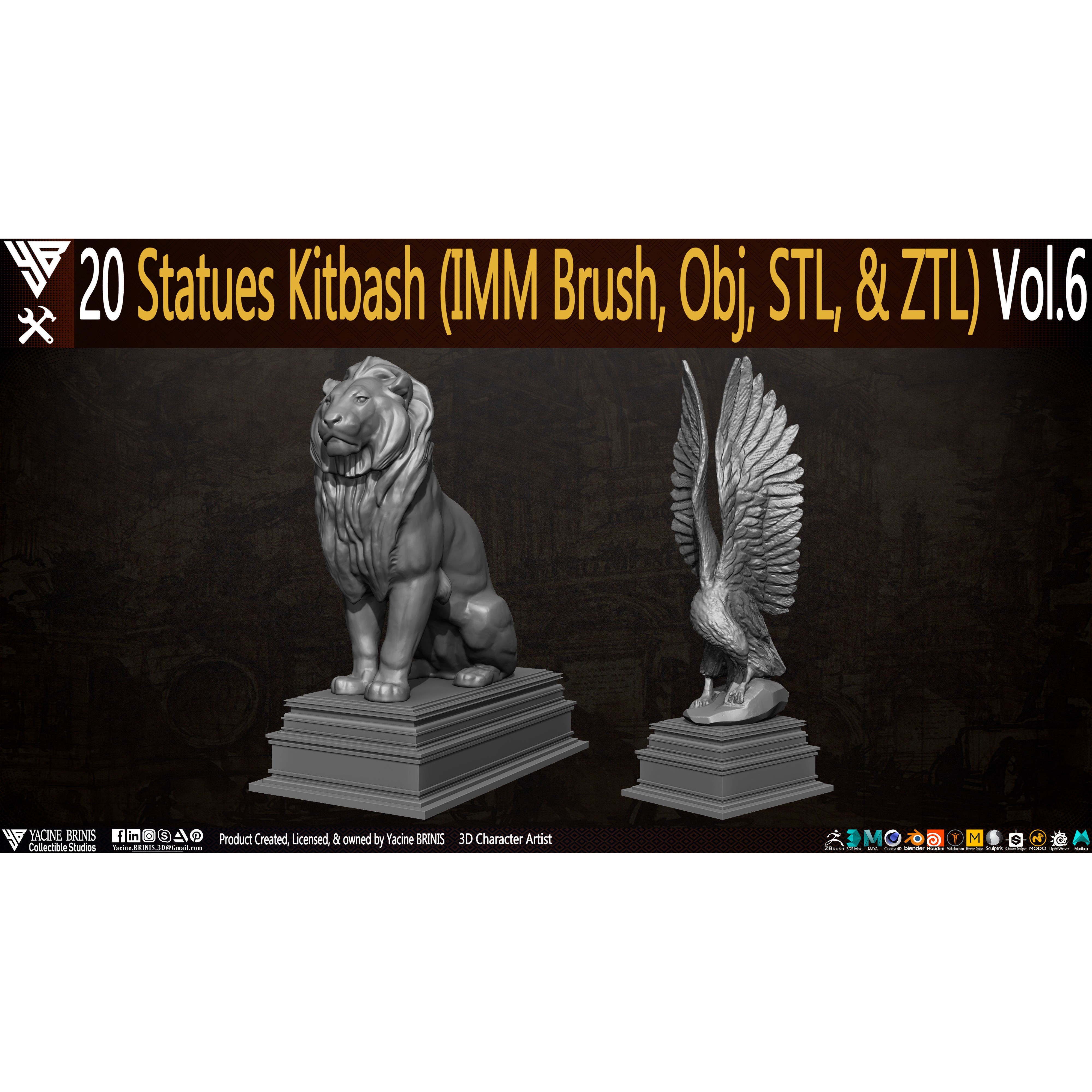 20 Statues Kitbash - Low-Poly Game-Ready 3D Model - View 10