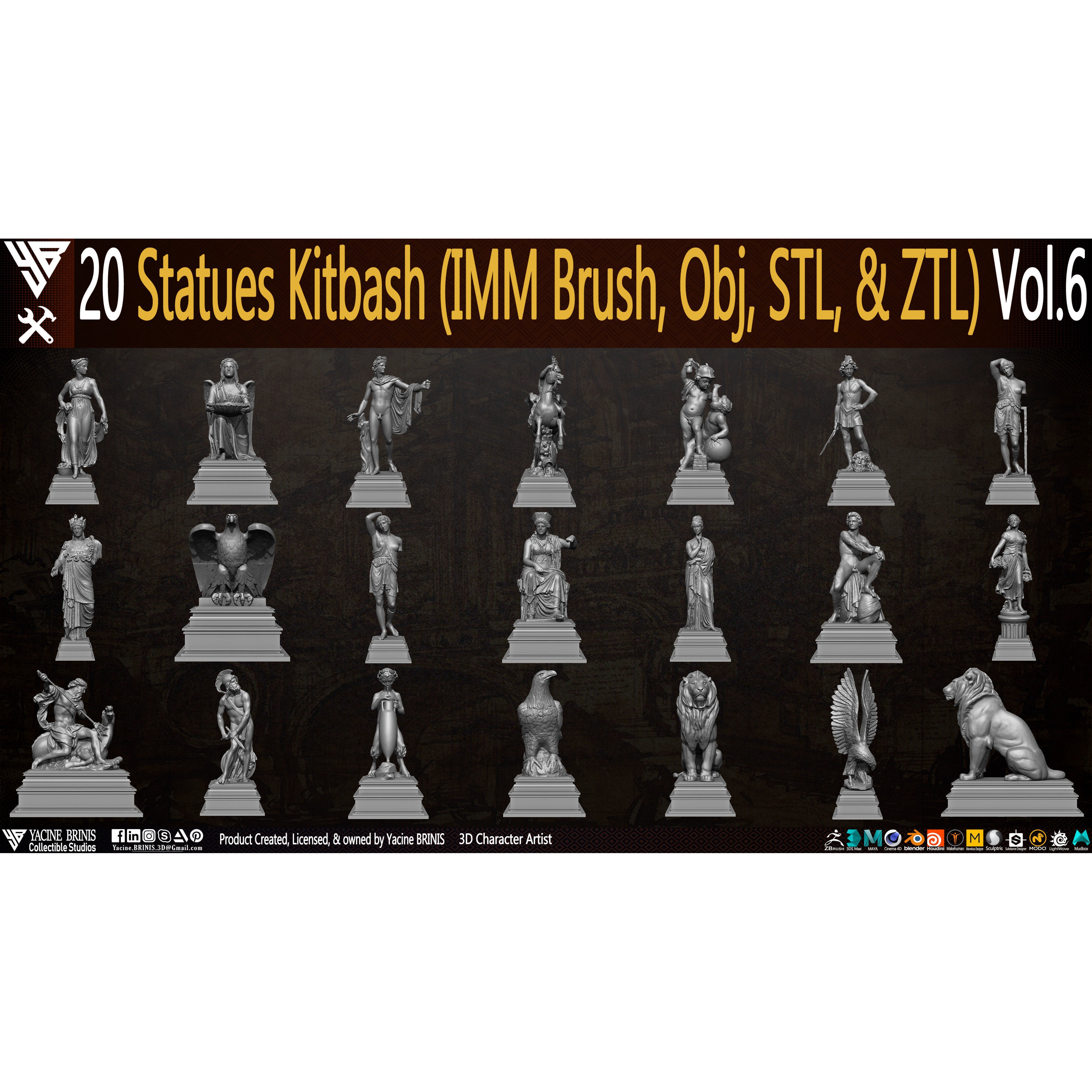 20 Statues Kitbash - Low-Poly Game-Ready 3D Model - View 11