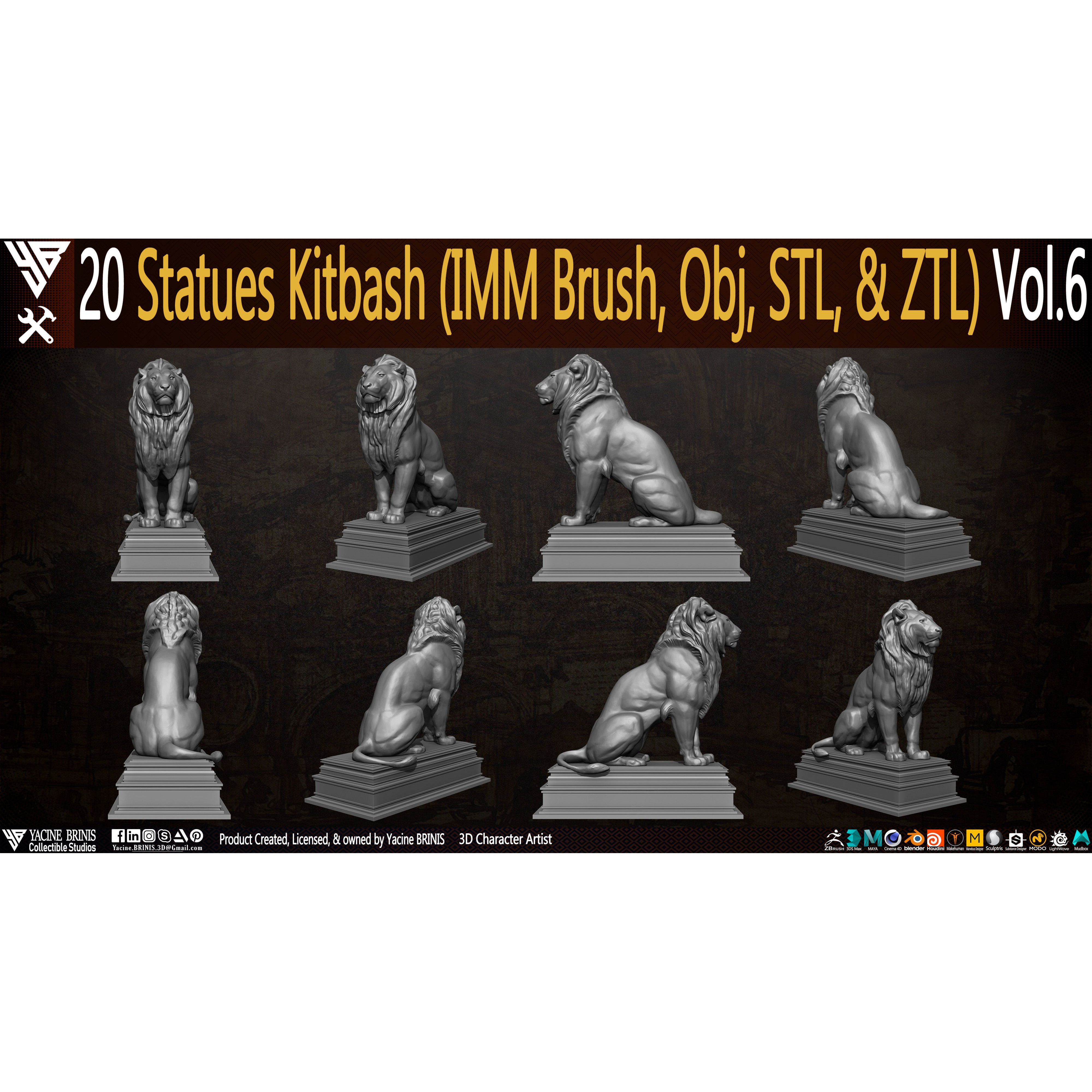20 Statues Kitbash - Low-Poly Game-Ready 3D Model - View 12