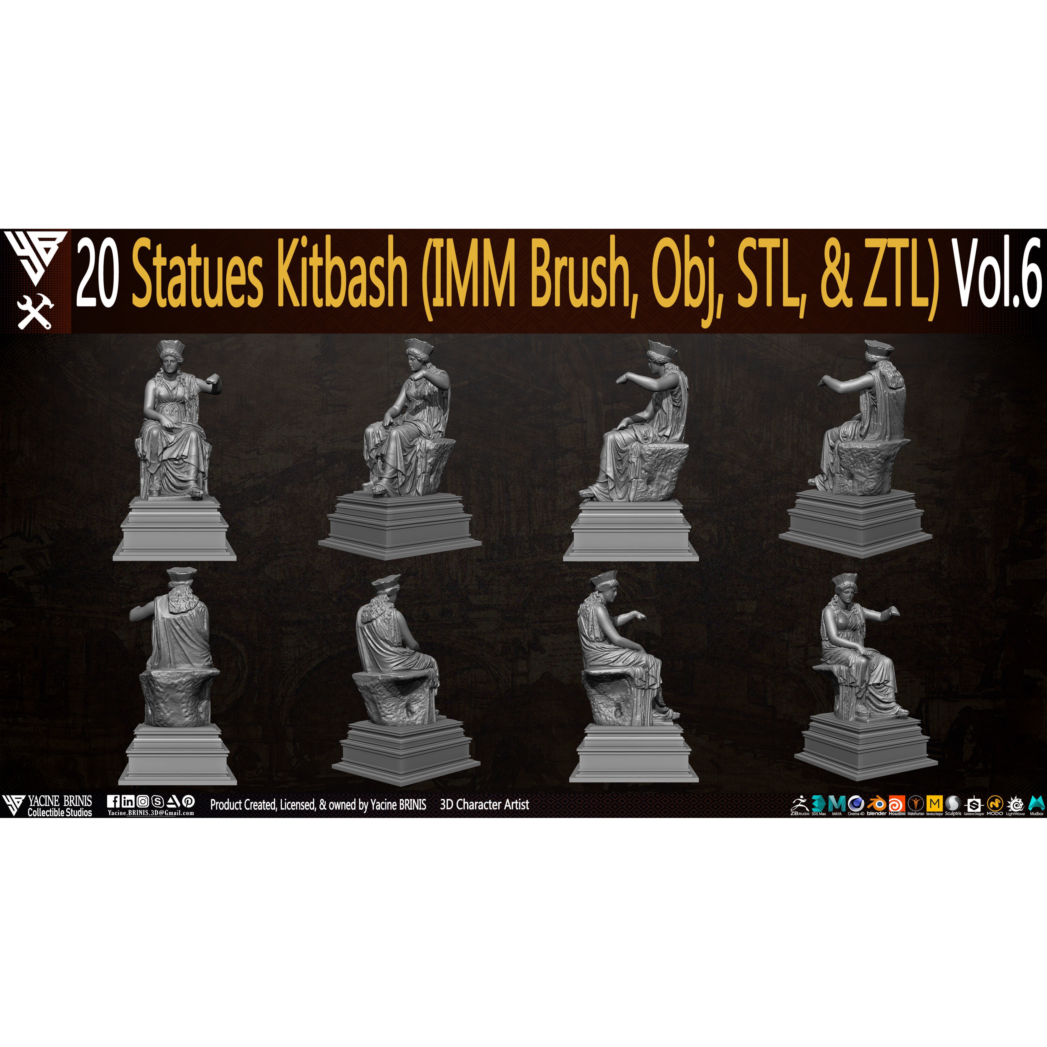 20 Statues Kitbash - Low-Poly Game-Ready 3D Model - View 13