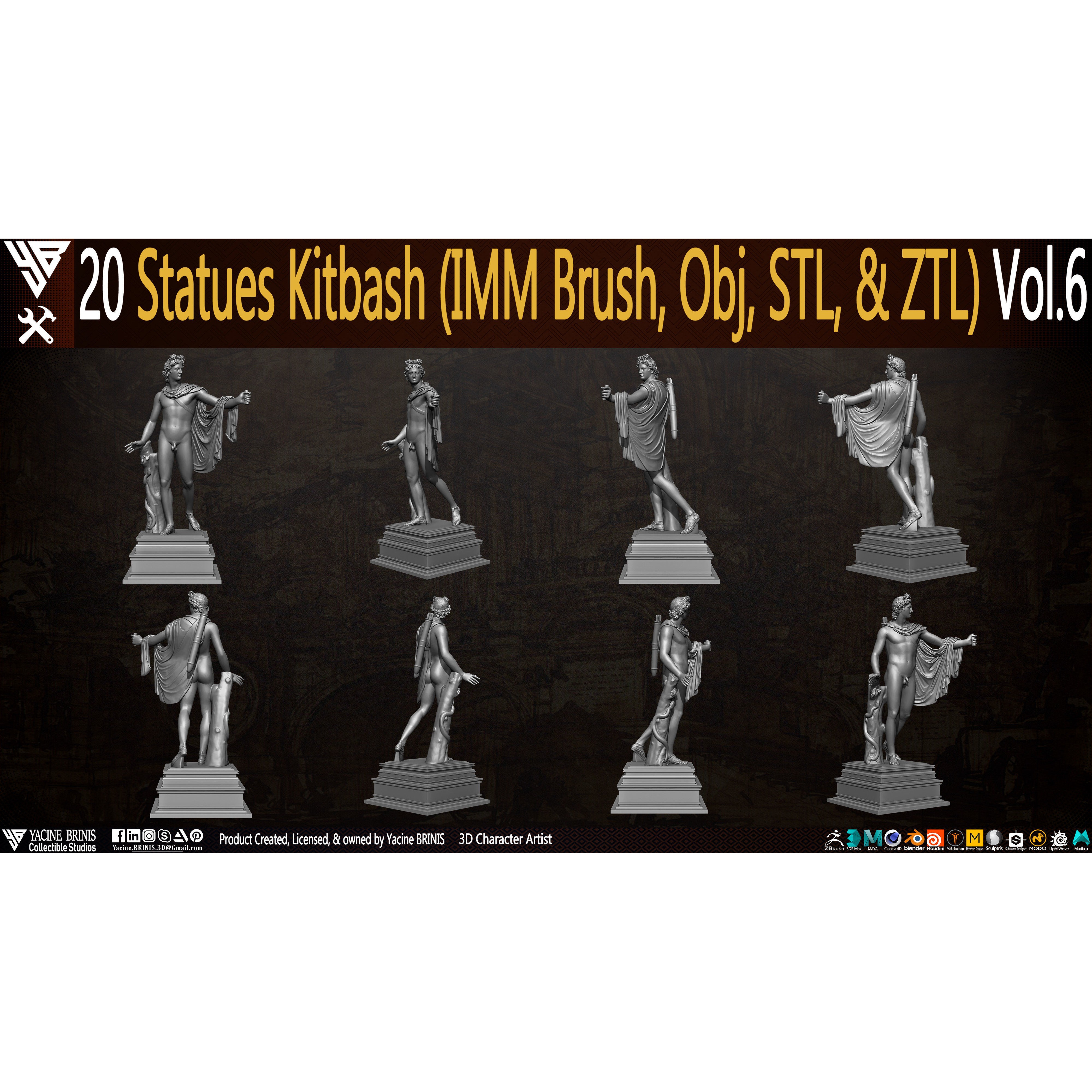 20 Statues Kitbash - Low-Poly Game-Ready 3D Model - View 14
