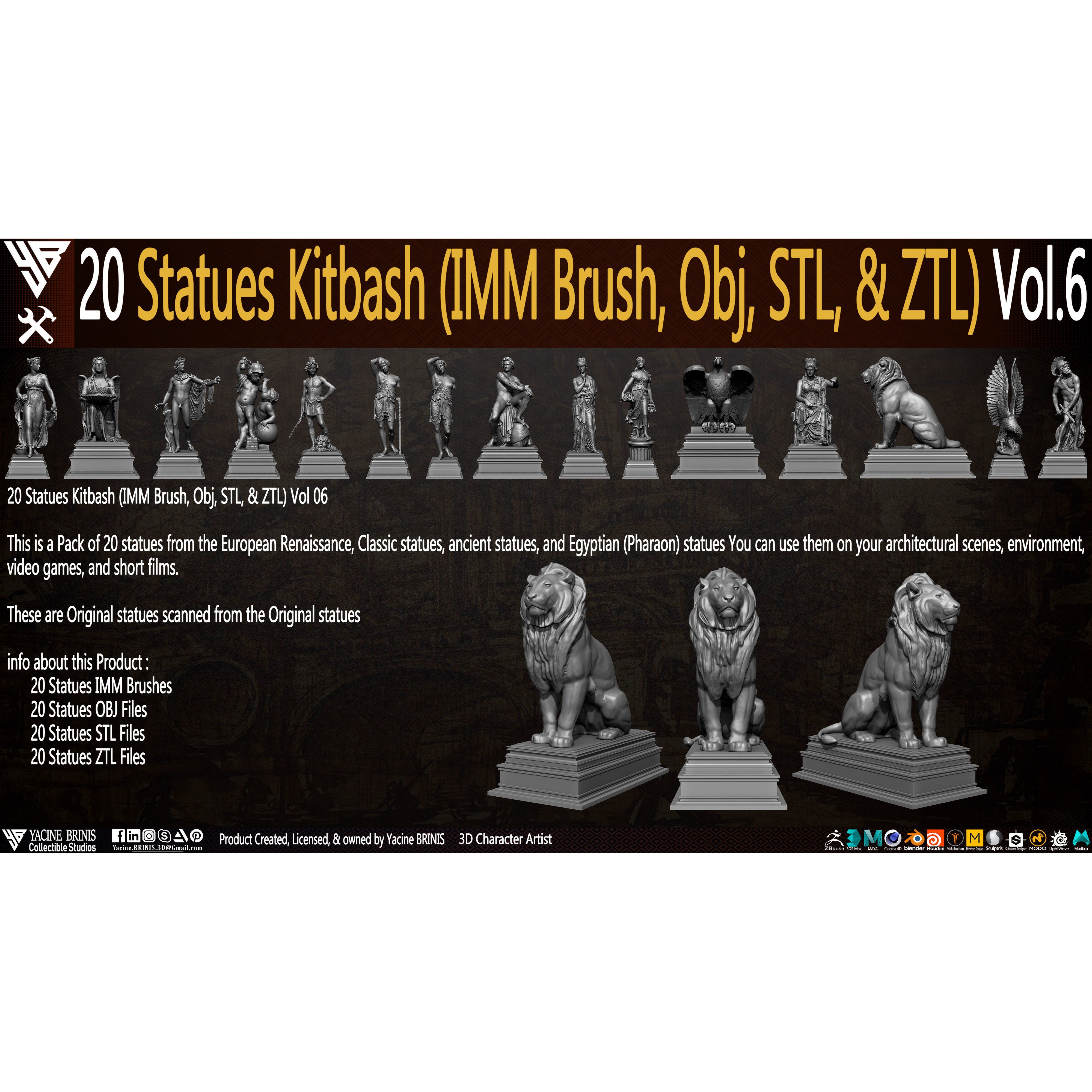 20 Statues Kitbash - Low-Poly Game-Ready 3D Model - View 15