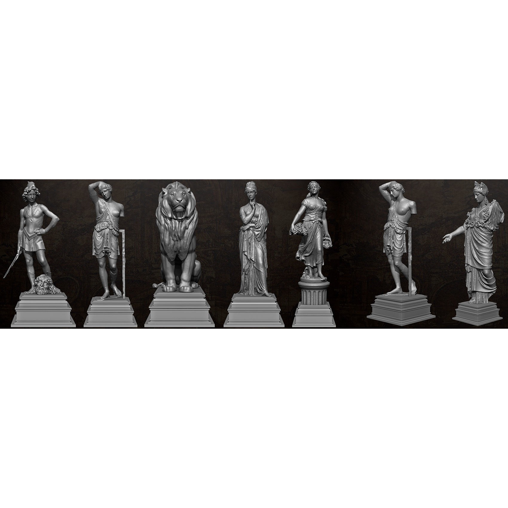 20 Statues Kitbash - Low-Poly Game-Ready 3D Model - View 16