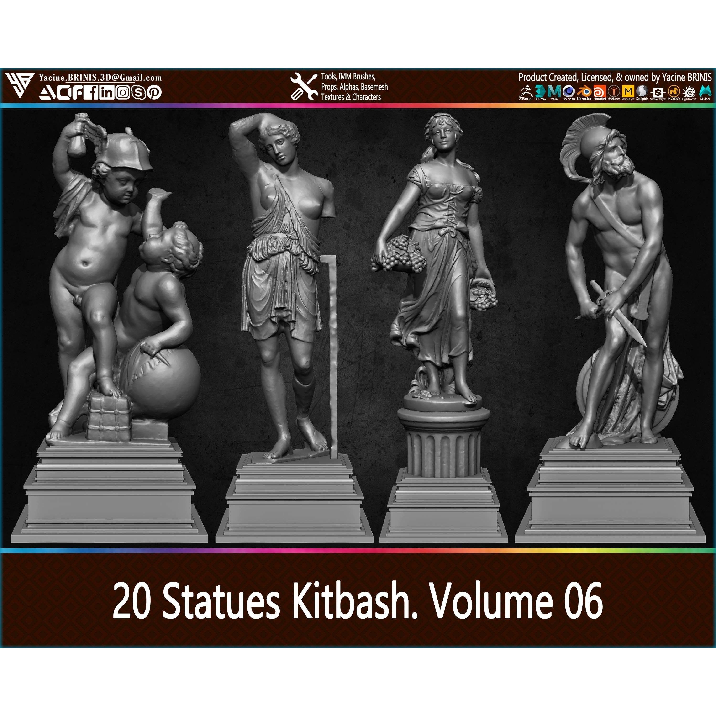 20 Statues Kitbash - Low-Poly Game-Ready 3D Model - View 17