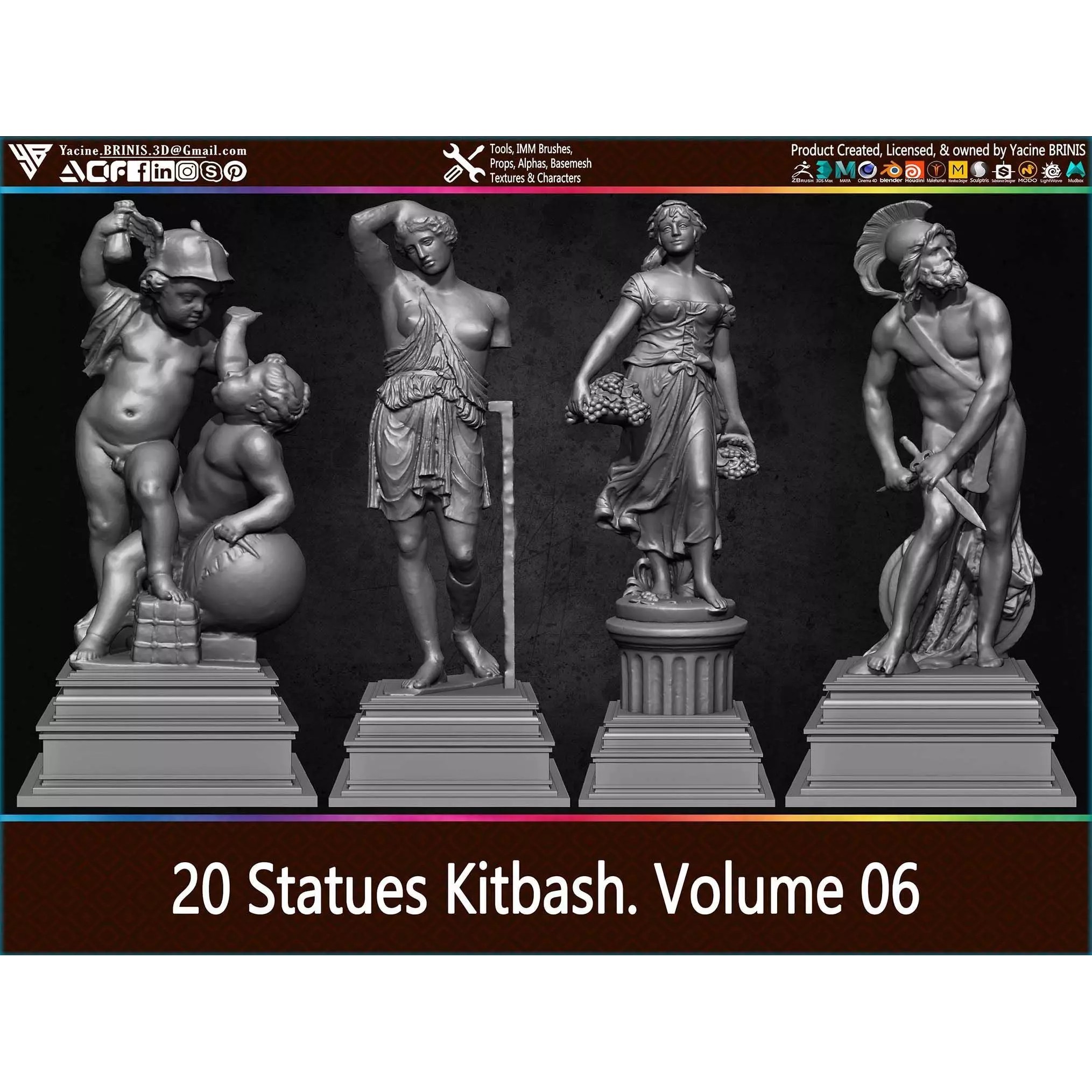 20 Statues Kitbash - Low-Poly Game-Ready 3D Model - View 2