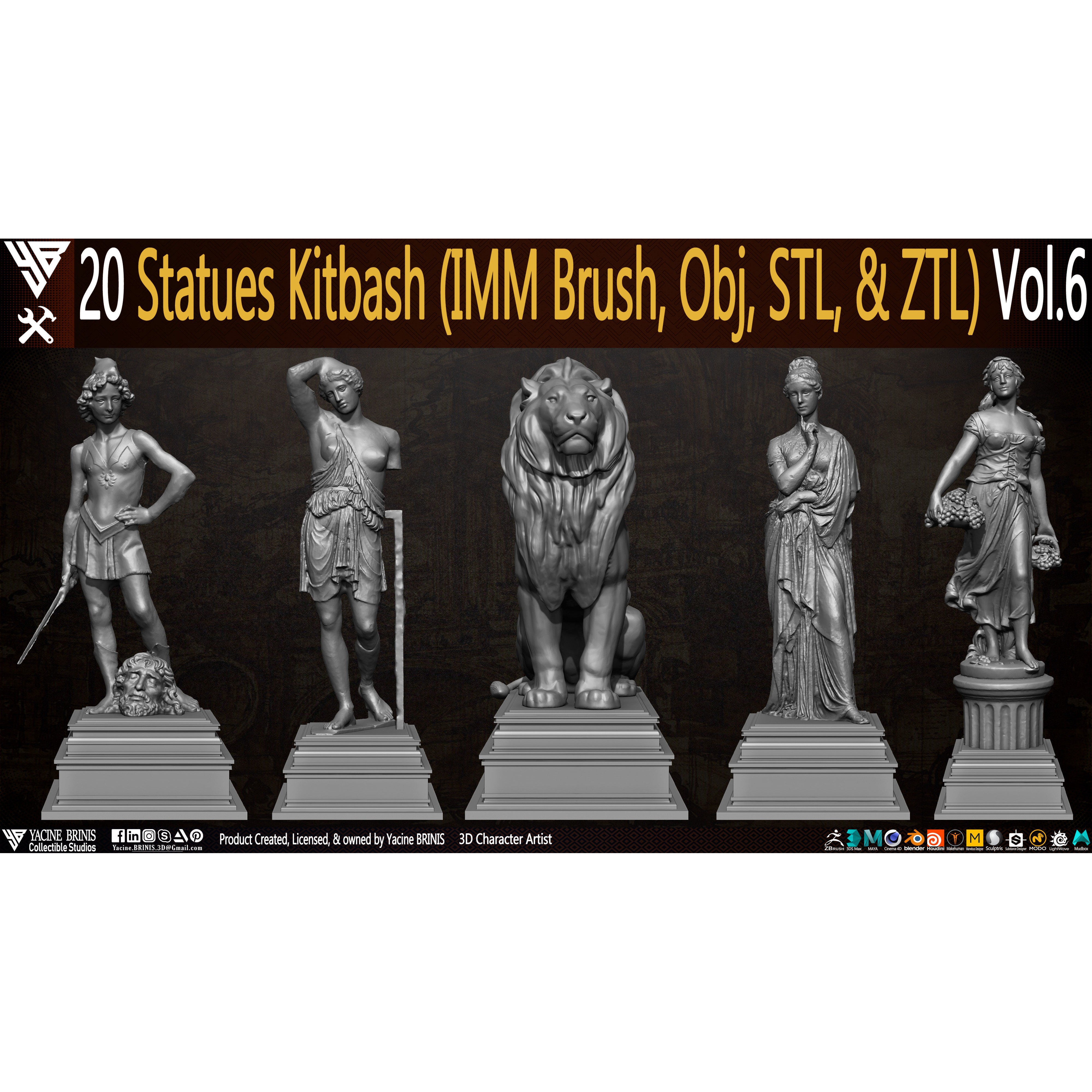 20 Statues Kitbash - Low-Poly Game-Ready 3D Model - View 3