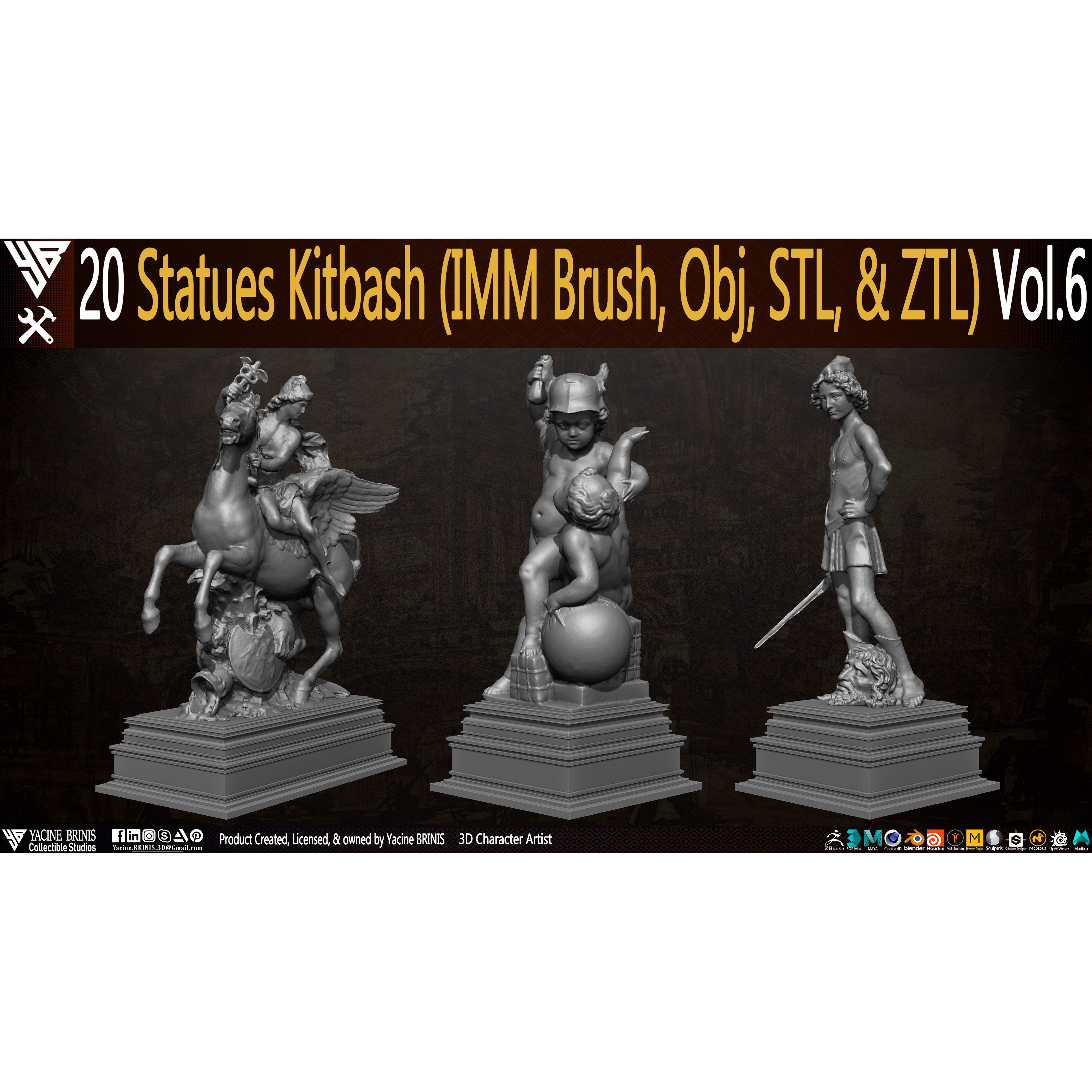 20 Statues Kitbash - Low-Poly Game-Ready 3D Model - View 5