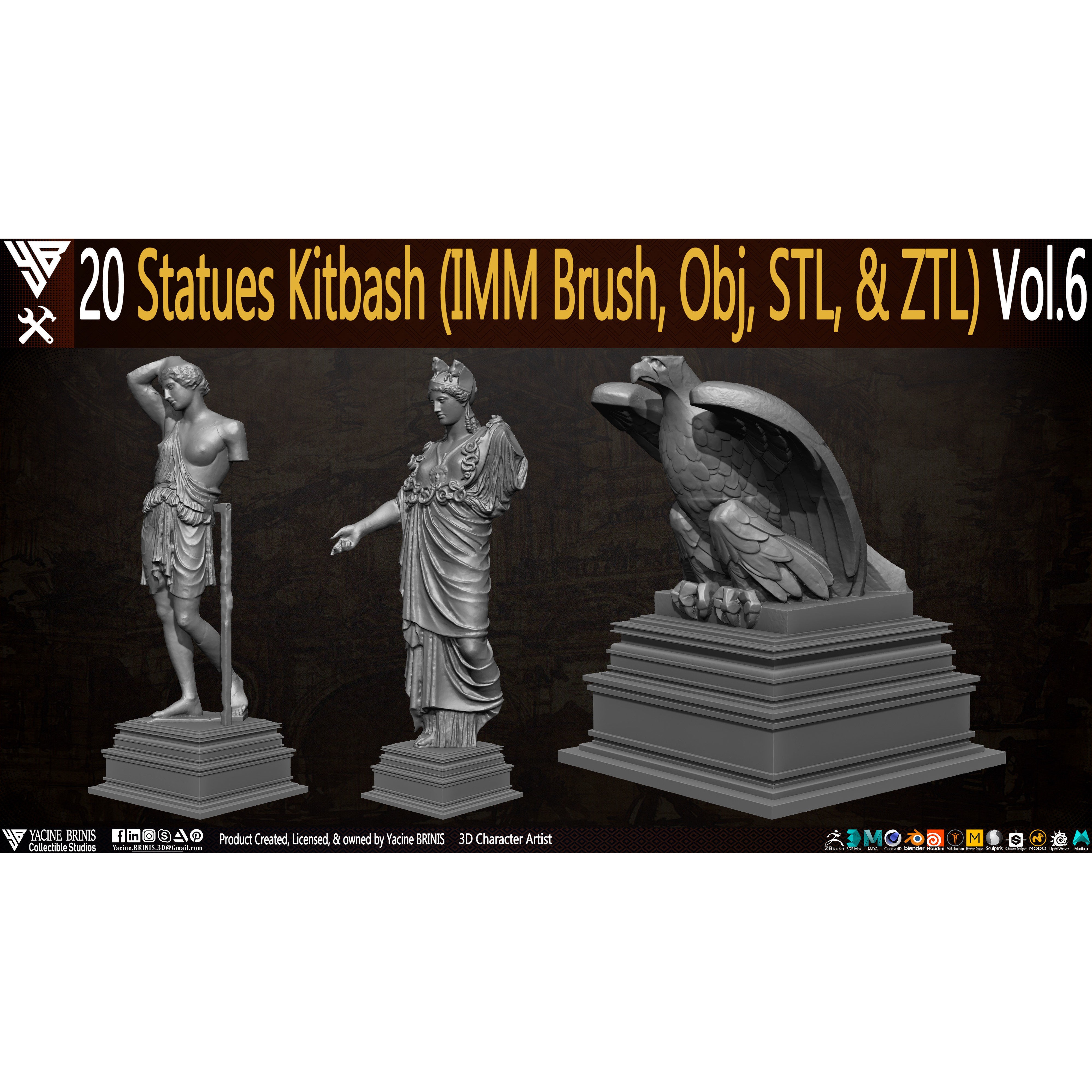 20 Statues Kitbash - Low-Poly Game-Ready 3D Model - View 6