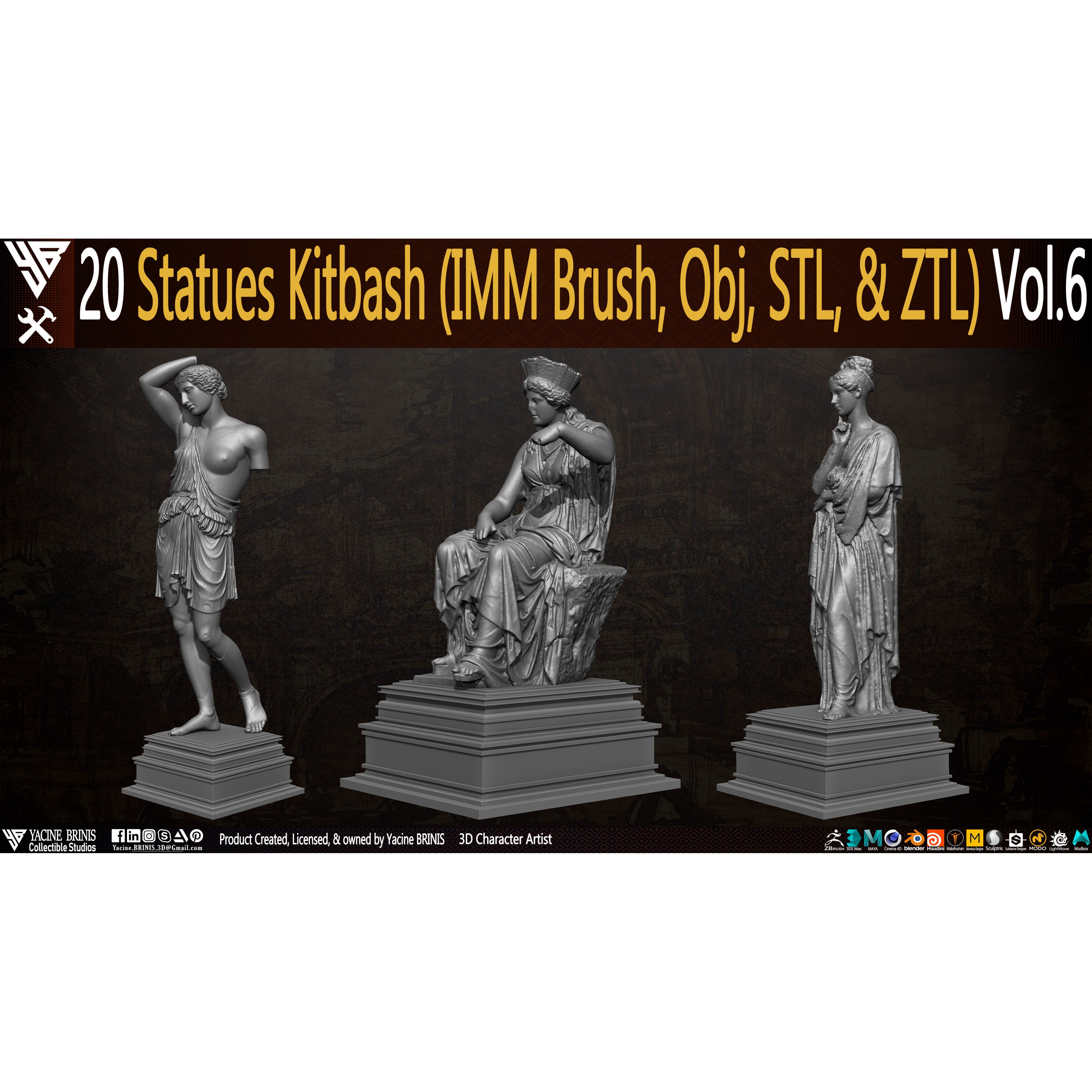 20 Statues Kitbash - Low-Poly Game-Ready 3D Model - View 7