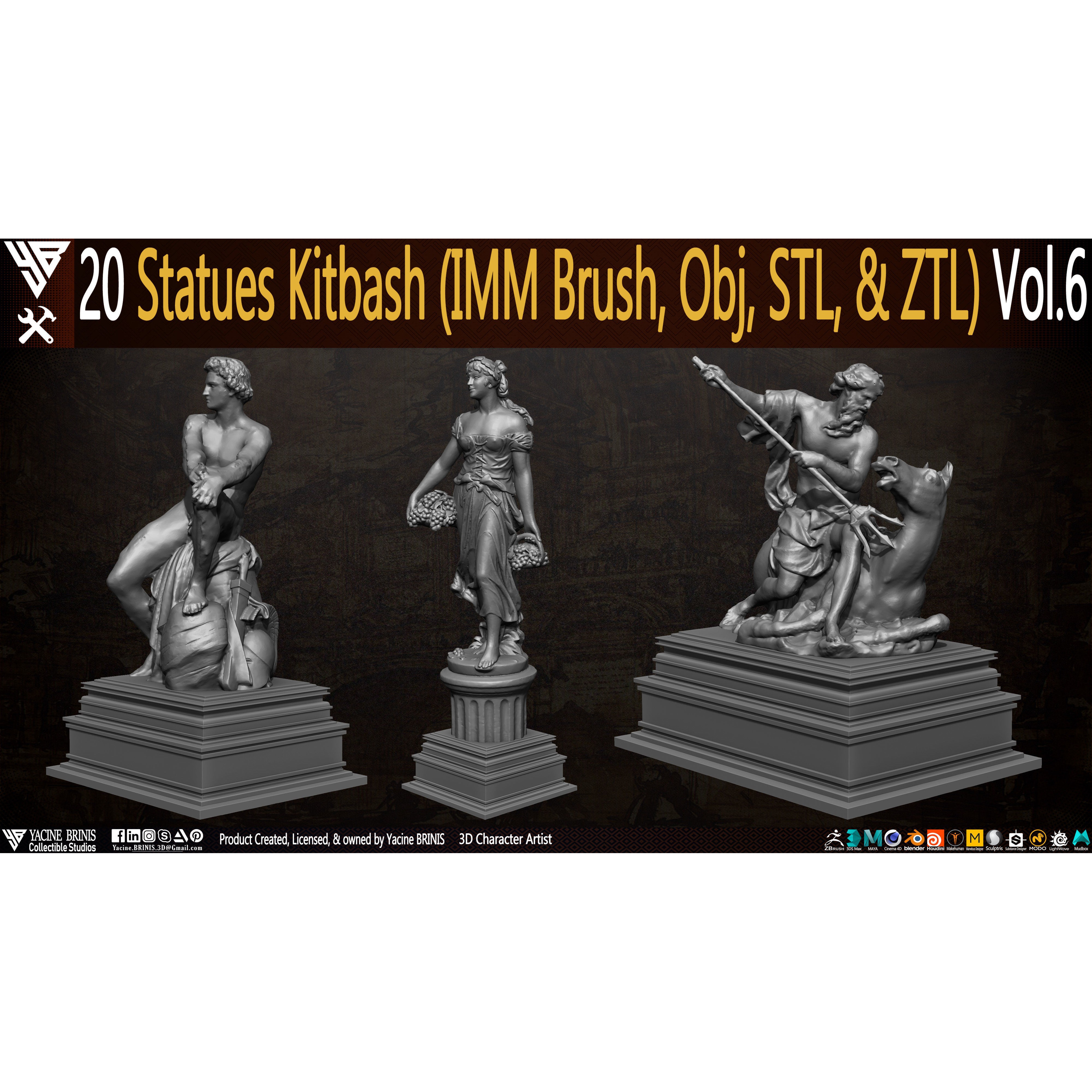 20 Statues Kitbash - Low-Poly Game-Ready 3D Model - View 8