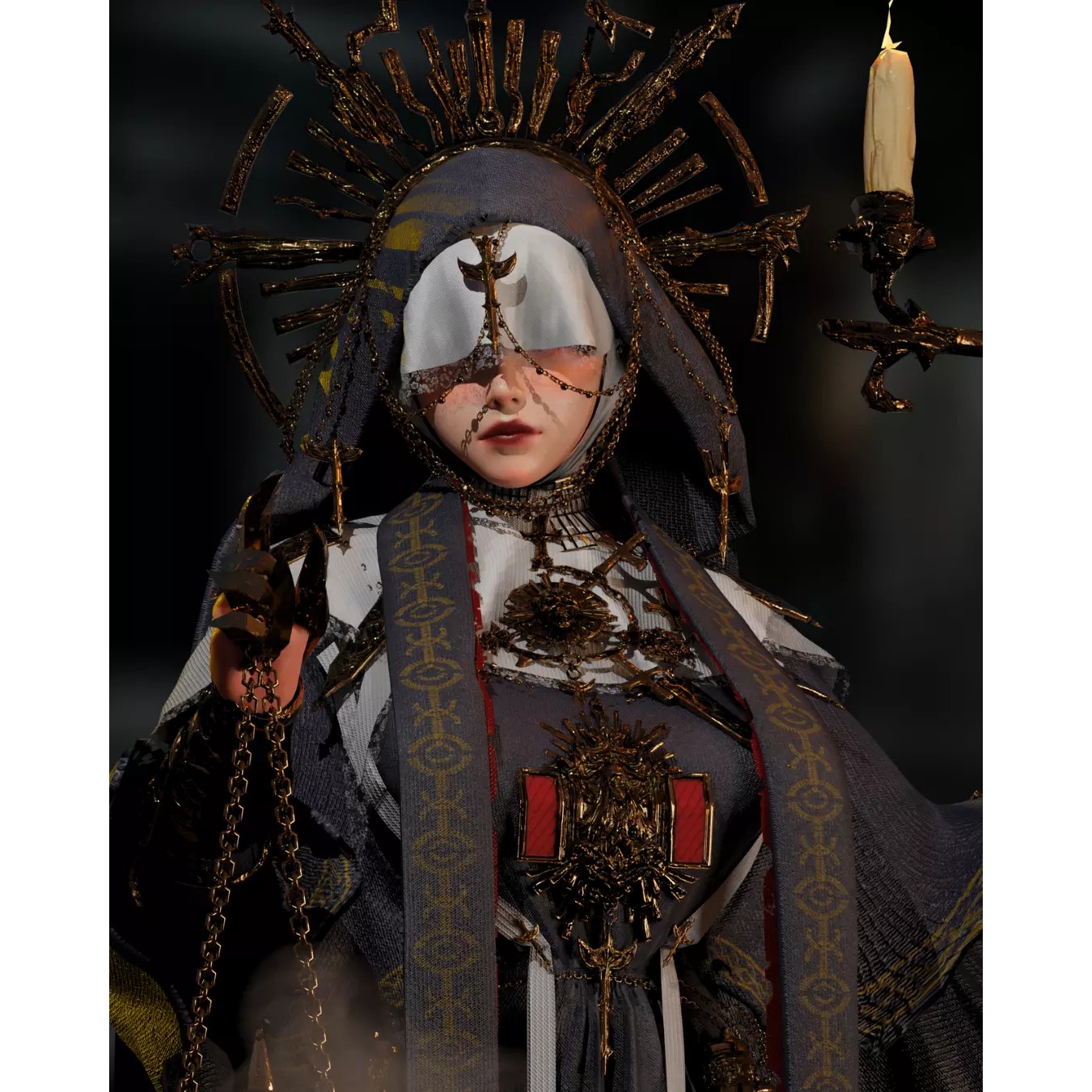 Dark Priestess - Low-Poly Game-Ready 3D Model