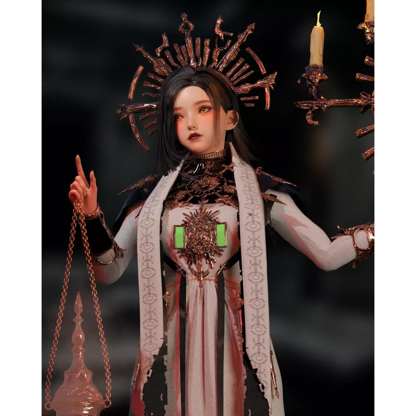 Dark Priestess - Low-Poly Game-Ready 3D Model - View 24
