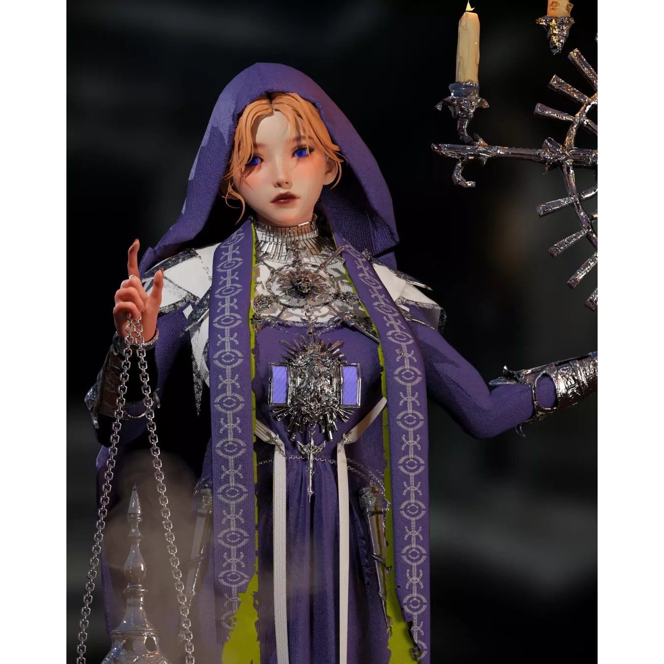 Dark Priestess - Low-Poly Game-Ready 3D Model - View 25