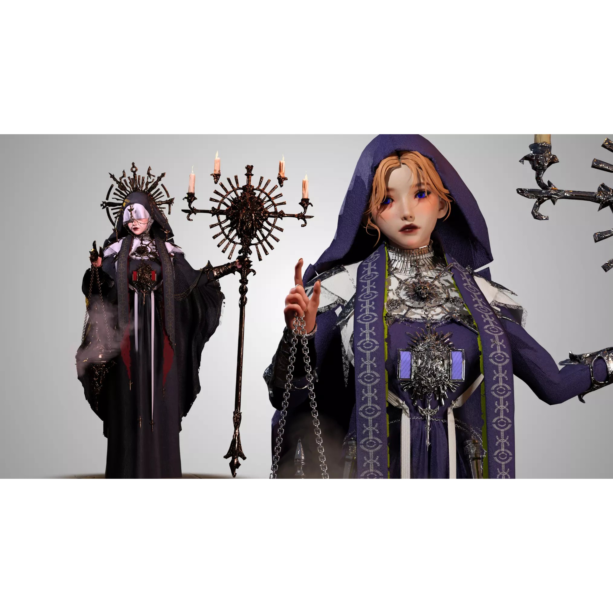 Dark Priestess - Low-Poly Game-Ready 3D Model - View 3