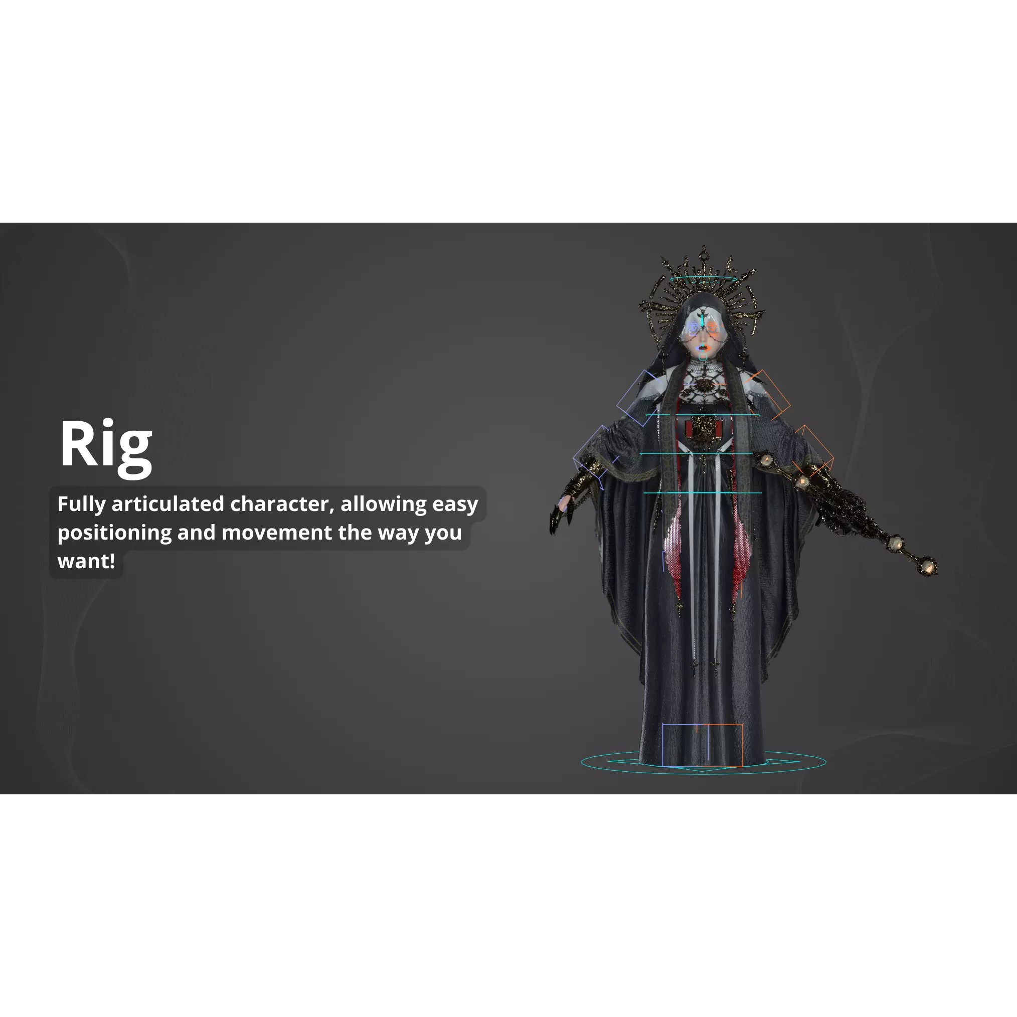 Dark Priestess - Low-Poly Game-Ready 3D Model - View 7