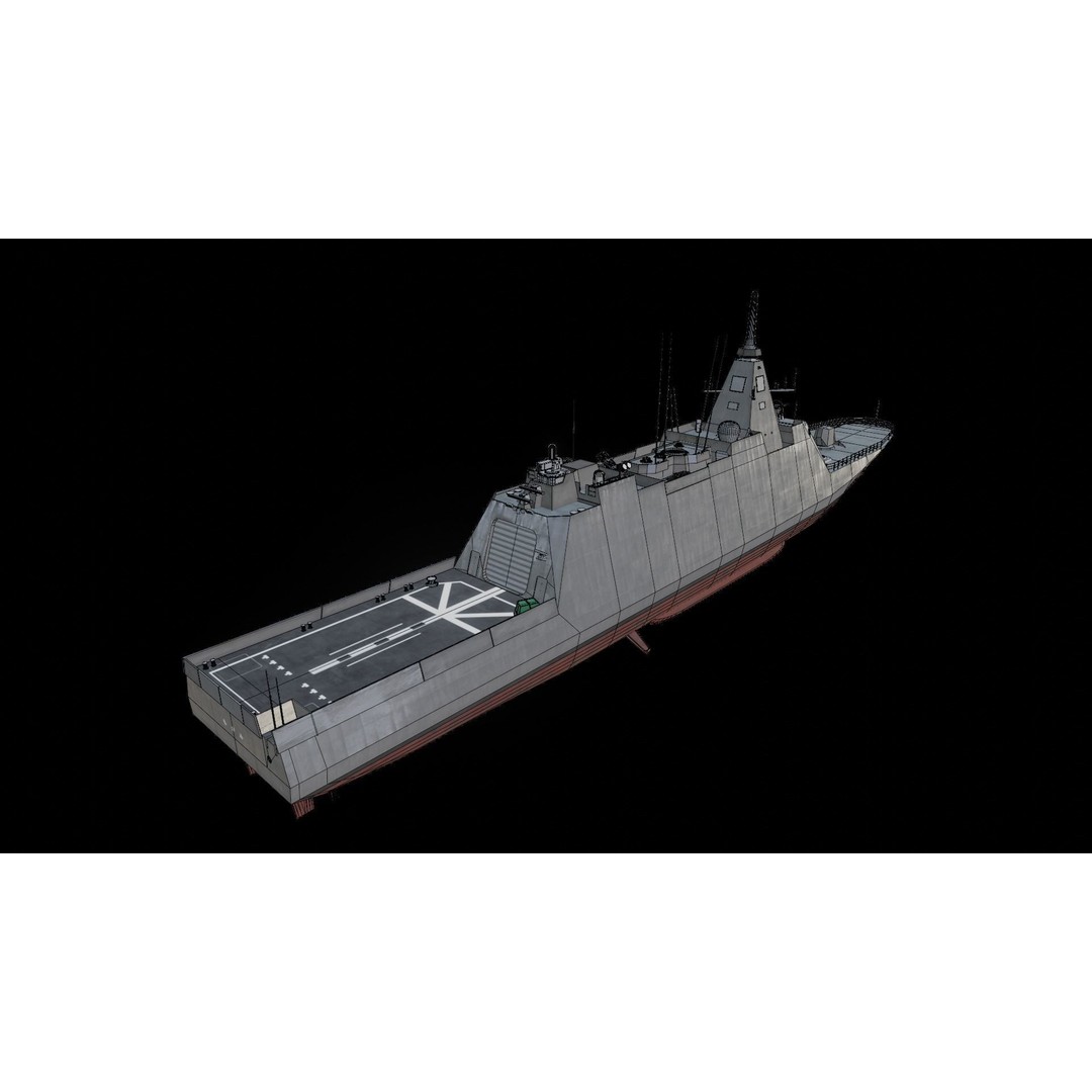 Mogami FFM-1 3D Model – Low Poly Stealth Frigate, PBR Textures - View 13