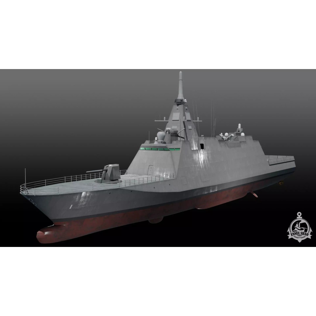 Mogami FFM-1 3D Model – Low Poly Stealth Frigate, PBR Textures - View 2