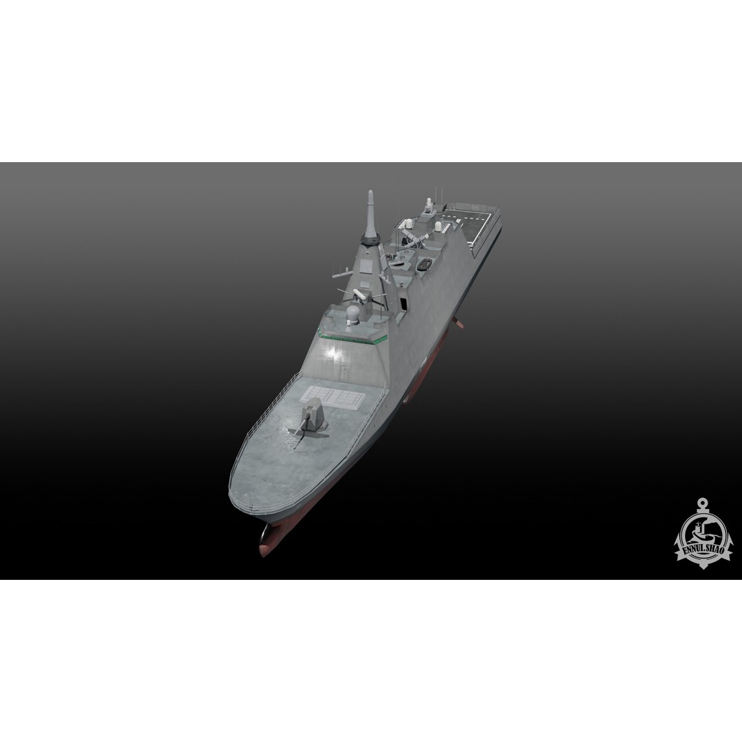 Mogami FFM-1 3D Model – Low Poly Stealth Frigate, PBR Textures - View 3