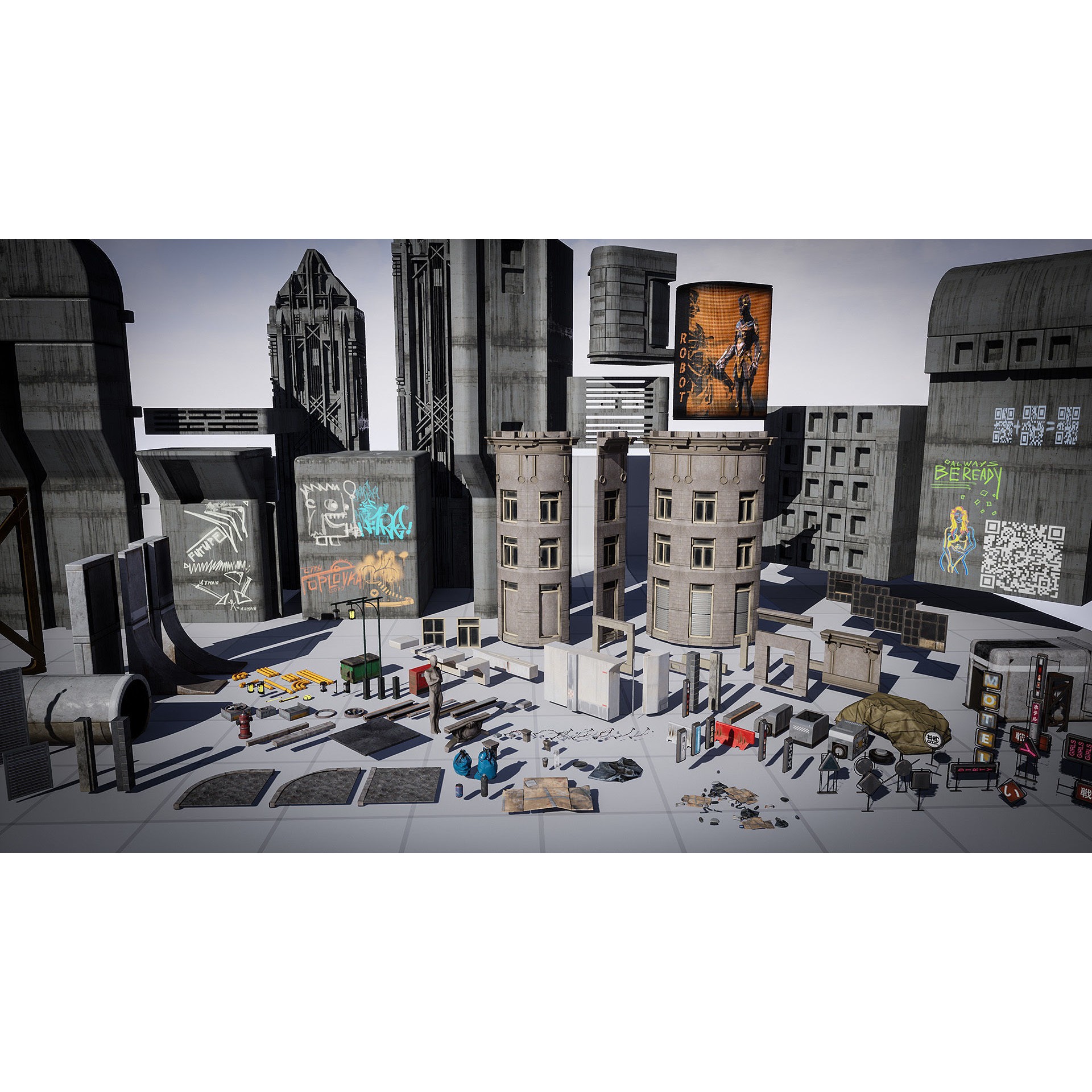 Cyberpunk Environment Kitbash Set - Low-Poly Game-Ready 3D Model