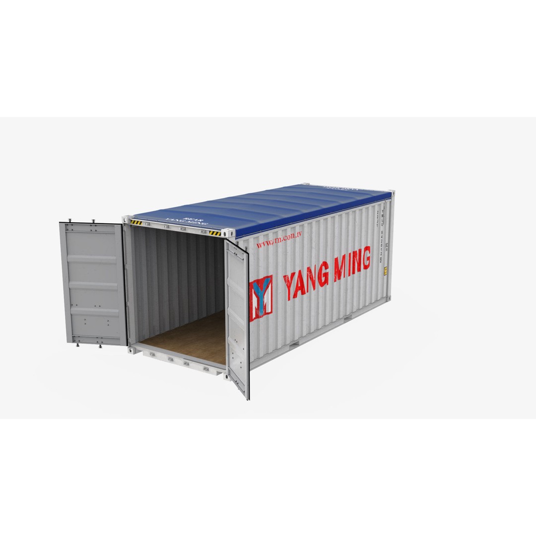 20ft Yang Ming Open Top Shipping Container 3D Model – PBR Game-Ready Asset, FBX - View 11