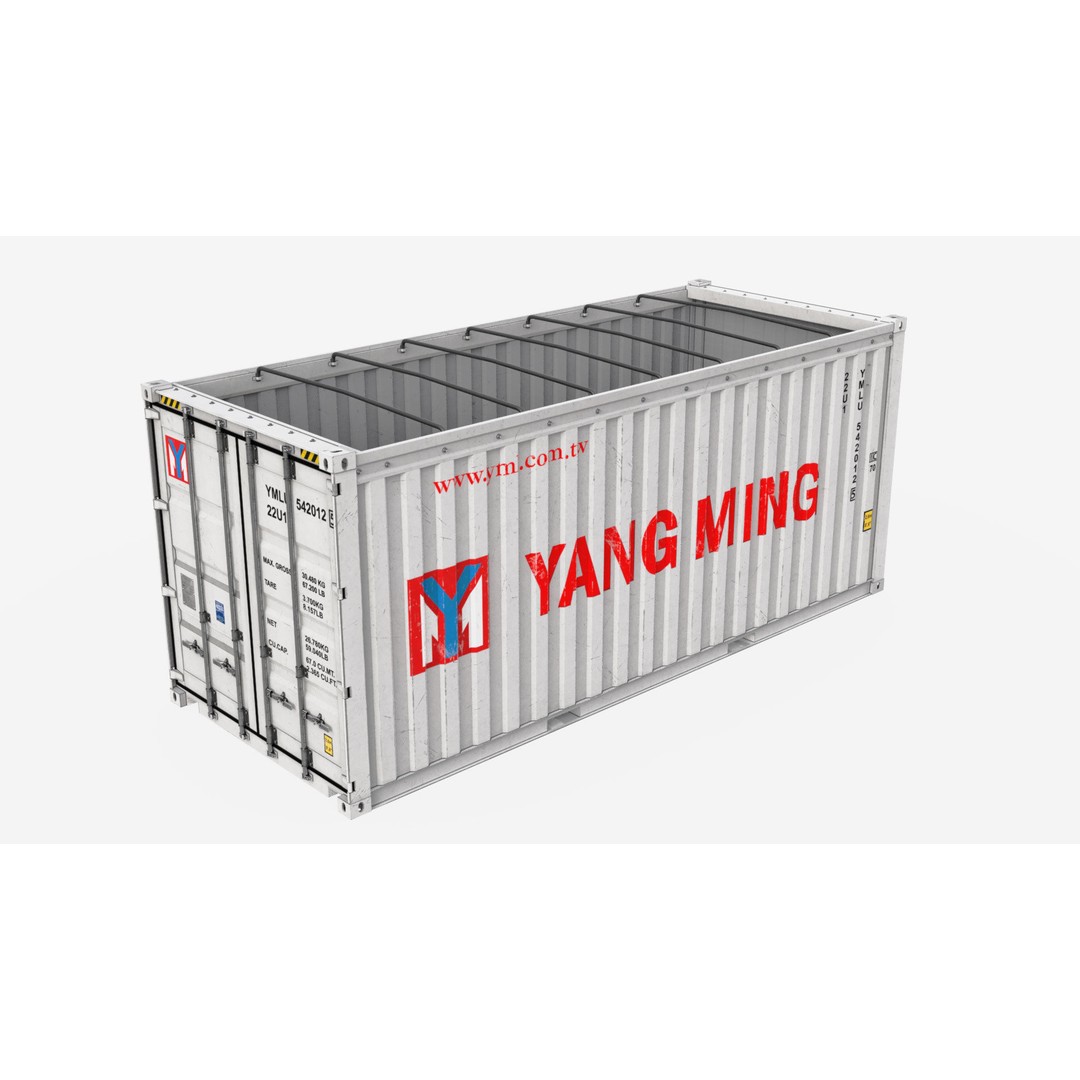 20ft Yang Ming Open Top Shipping Container 3D Model – PBR Game-Ready Asset, FBX - View 13