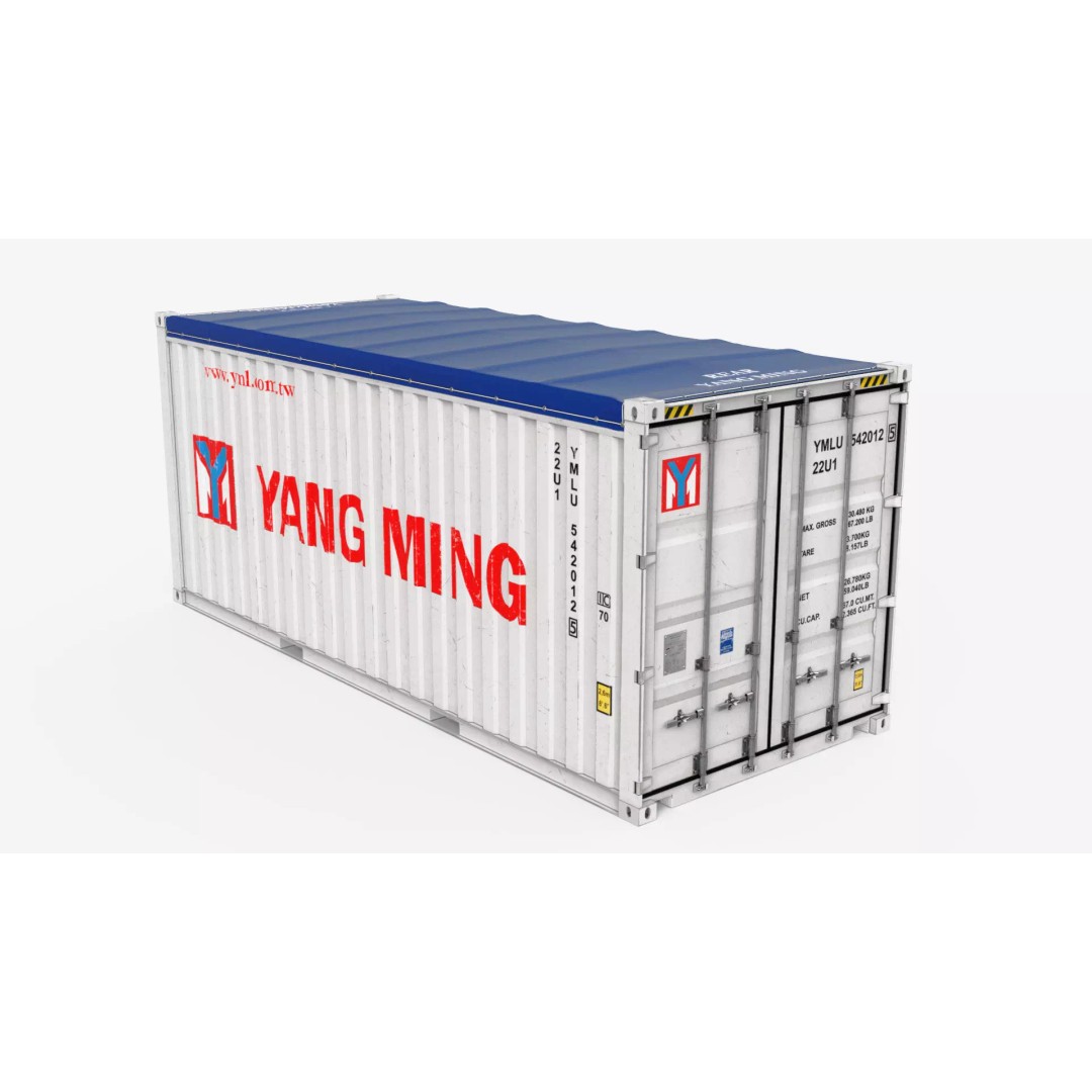 20ft Yang Ming Open Top Shipping Container 3D Model – PBR Game-Ready Asset, FBX - View 2