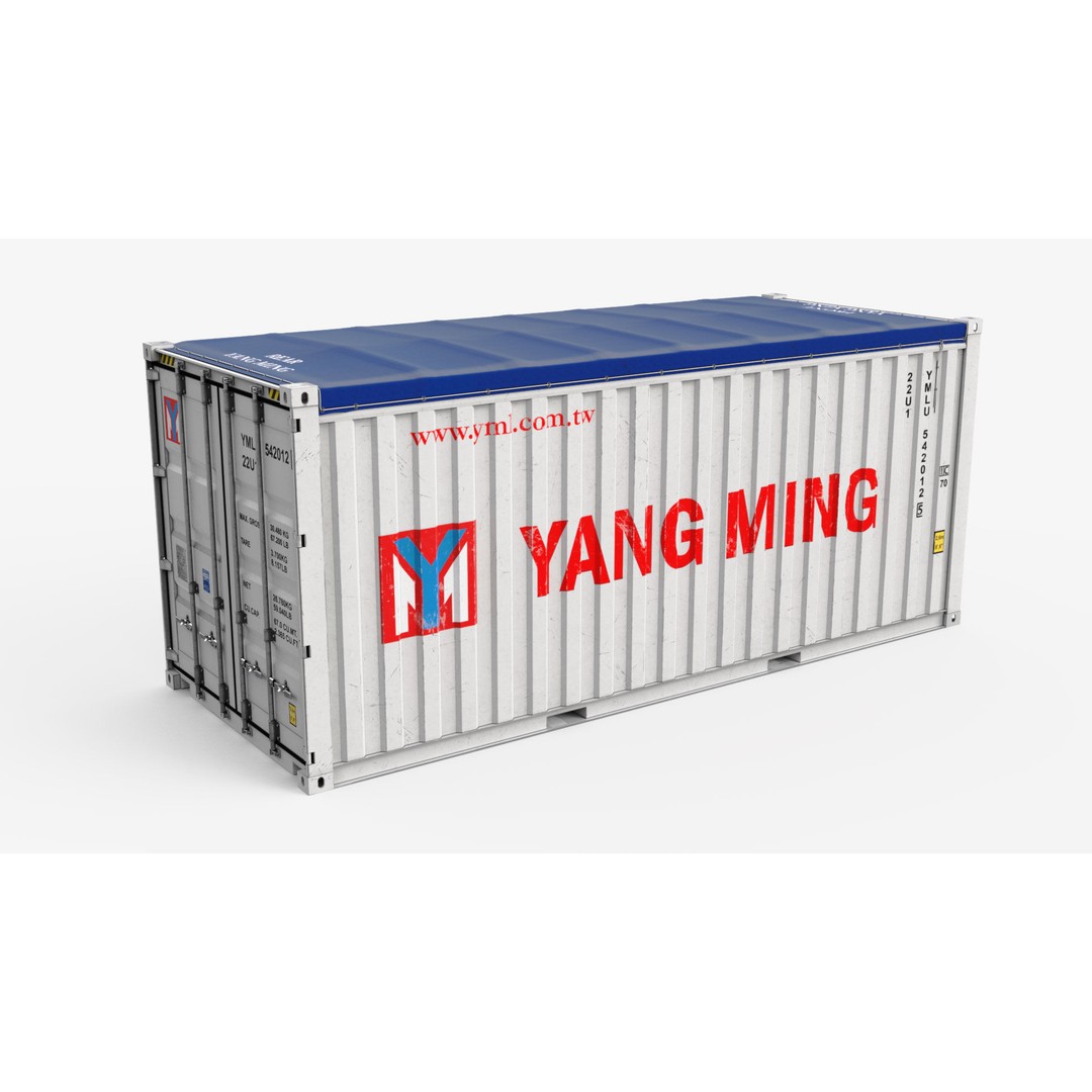 20ft Yang Ming Open Top Shipping Container 3D Model – PBR Game-Ready Asset, FBX - View 3