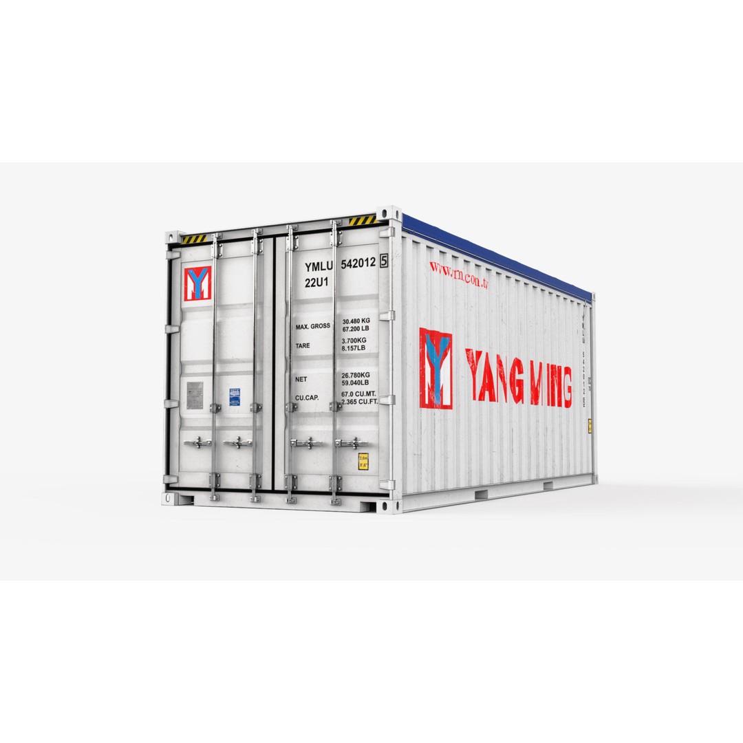 20ft Yang Ming Open Top Shipping Container 3D Model – PBR Game-Ready Asset, FBX - View 4