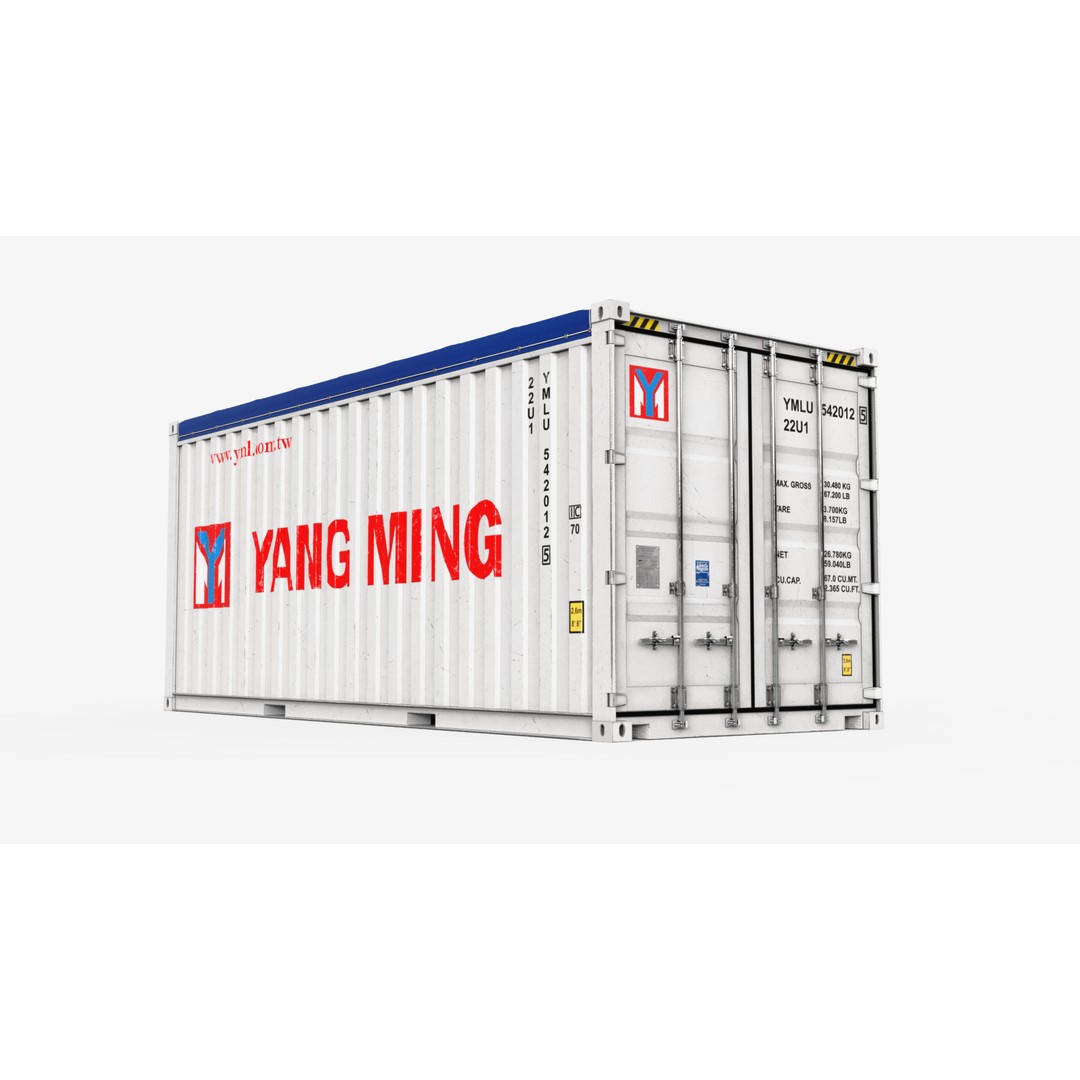 20ft Yang Ming Open Top Shipping Container 3D Model – PBR Game-Ready Asset, FBX - View 5