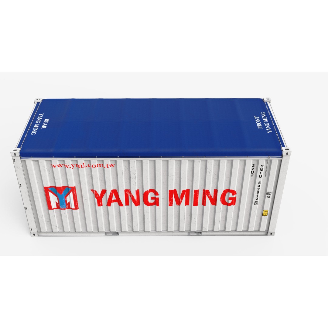 20ft Yang Ming Open Top Shipping Container 3D Model – PBR Game-Ready Asset, FBX - View 6