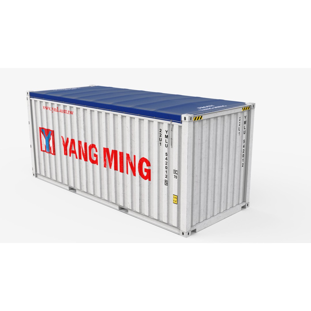 20ft Yang Ming Open Top Shipping Container 3D Model – PBR Game-Ready Asset, FBX - View 7
