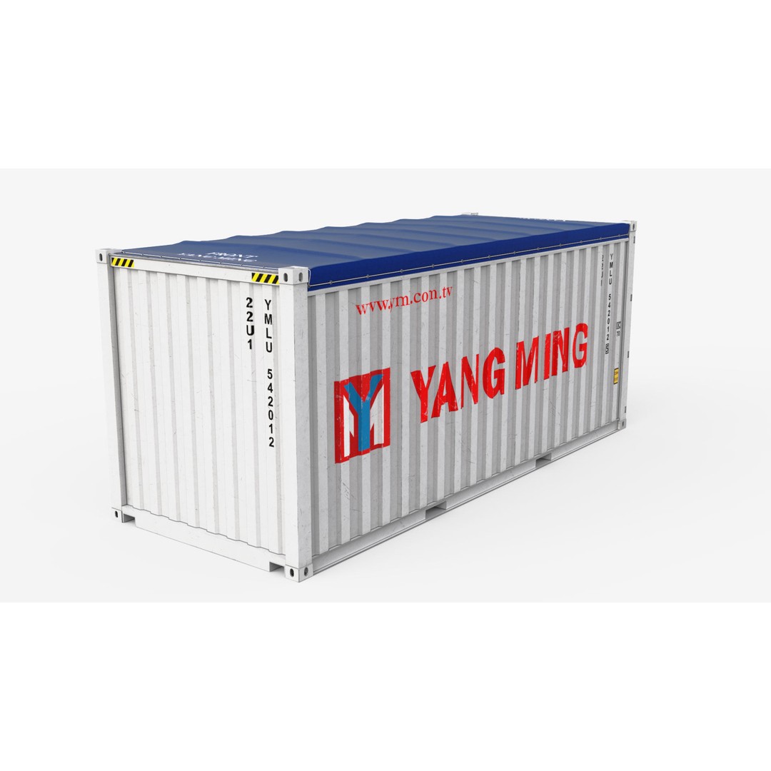 20ft Yang Ming Open Top Shipping Container 3D Model – PBR Game-Ready Asset, FBX - View 8