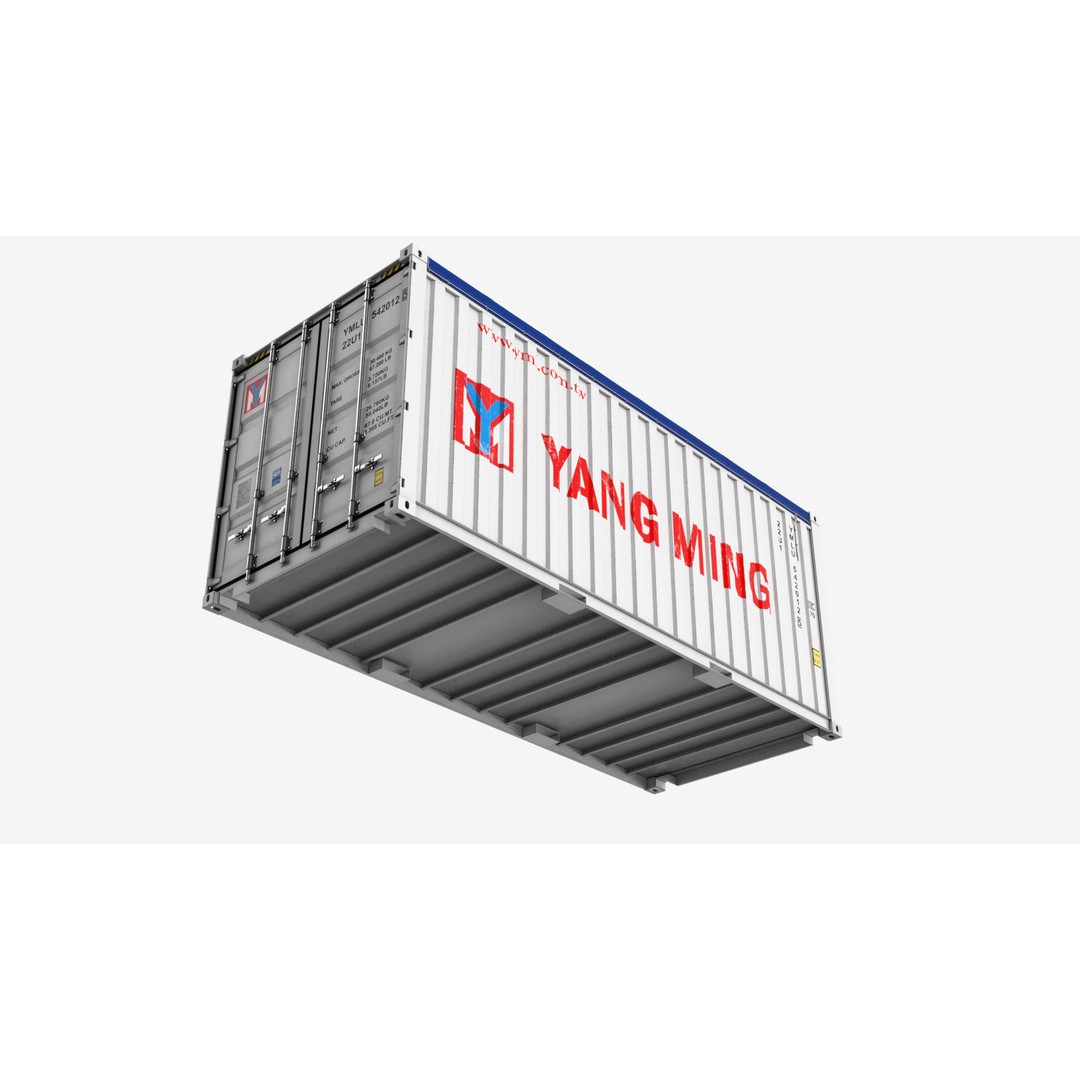 20ft Yang Ming Open Top Shipping Container 3D Model – PBR Game-Ready Asset, FBX - View 9
