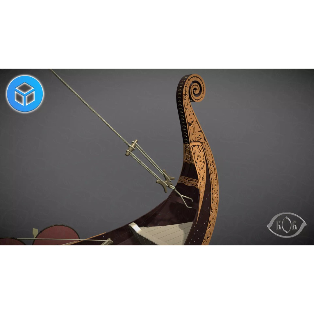 Drakkar 3D Model – Viking Warship, High Poly, OBJ, FBX Formats - View 12