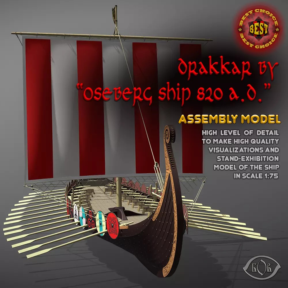 Drakkar 3D Model – Viking Warship, High Poly, OBJ, FBX Formats - View 2