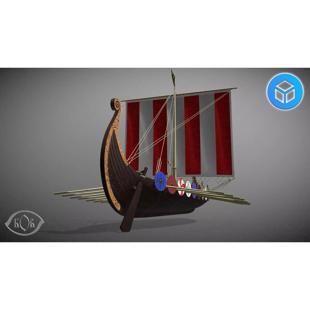 Drakkar 3D Model – Viking Warship, High Poly, OBJ, FBX Formats - View 4