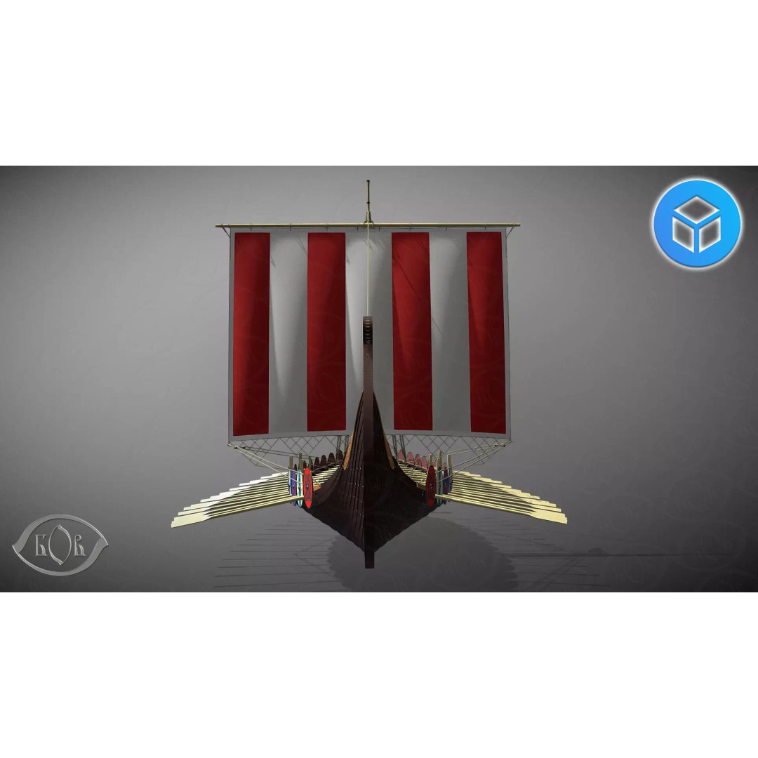 Drakkar 3D Model – Viking Warship, High Poly, OBJ, FBX Formats - View 5
