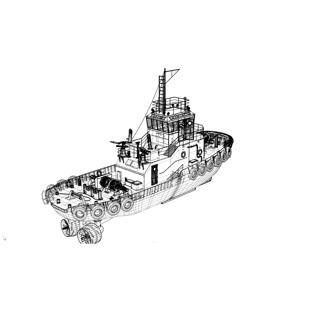 Tugboat 3D Model – Low Poly PBR Watercraft with Interior, FBX