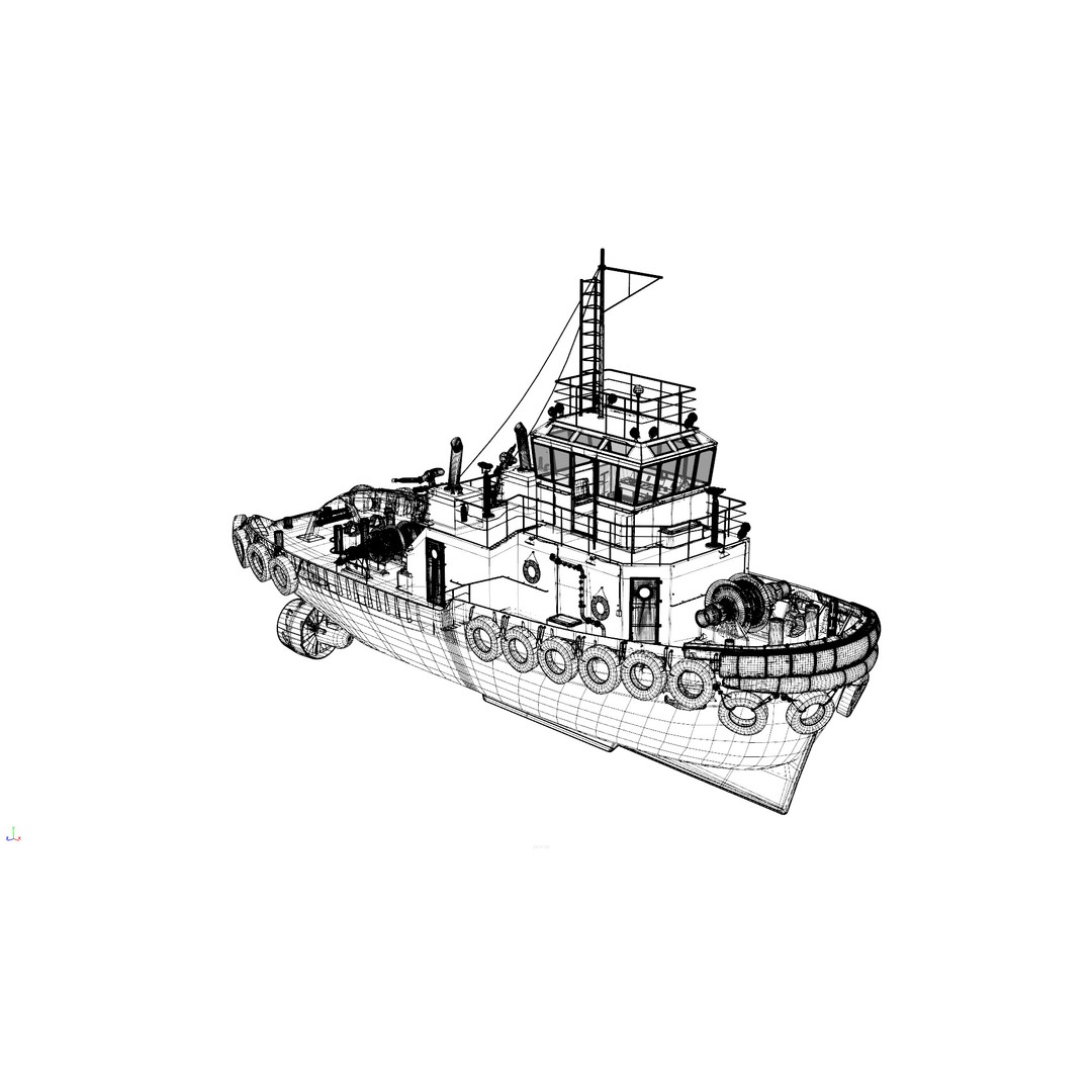 Tugboat 3D Model – Low Poly PBR Watercraft with Interior, FBX - View 12